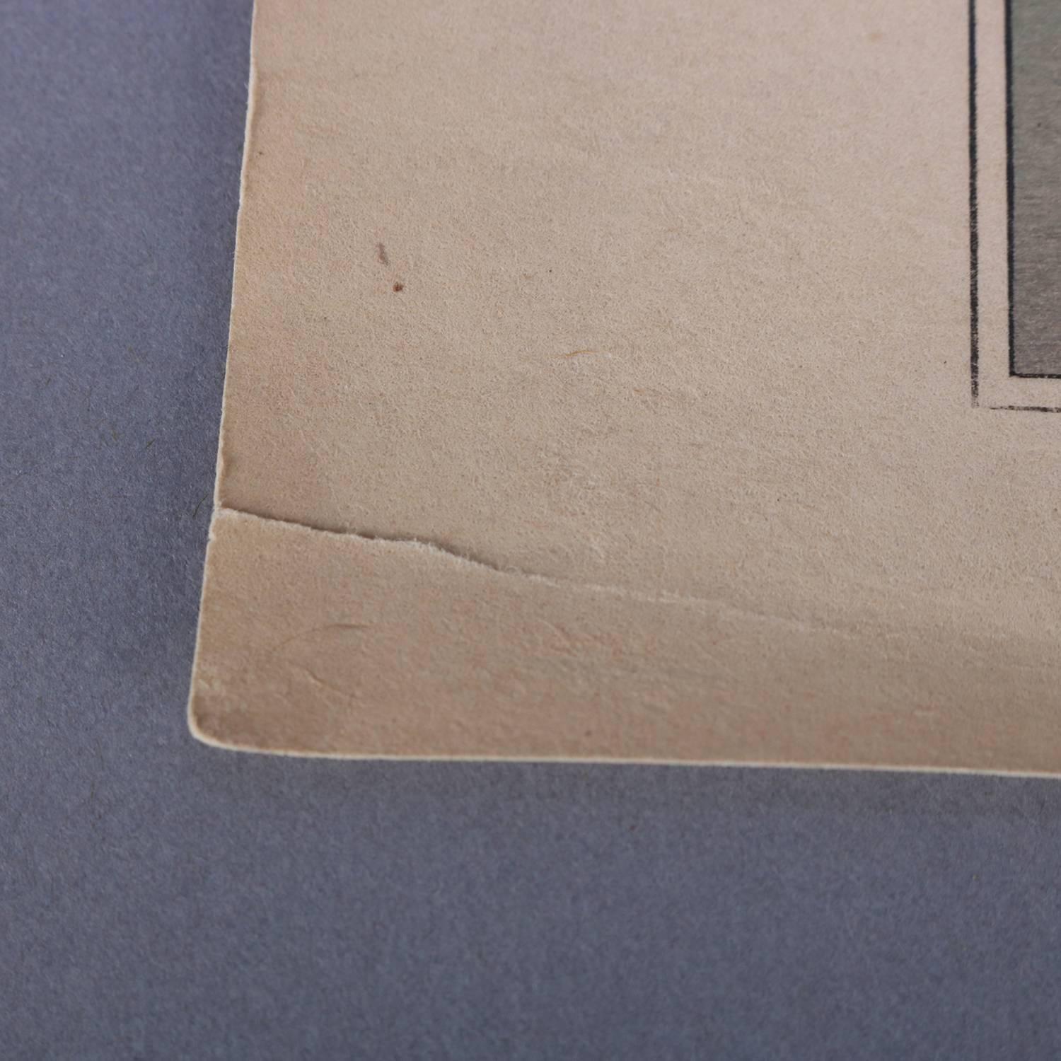 gravure sur bois japonaise du 19ème siècle d'une scène de village:: signée au crayon Hiroshige 3