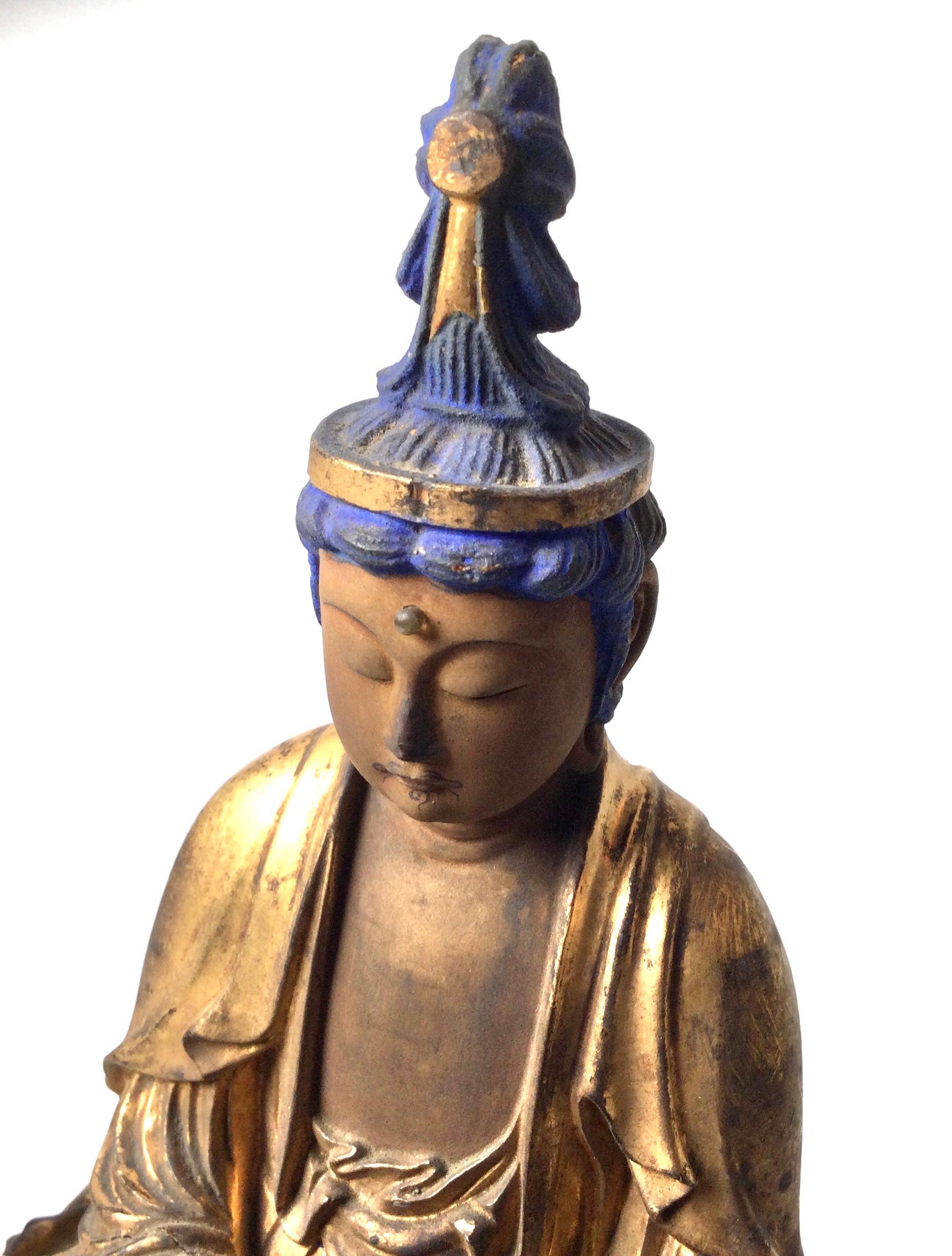 19th Century Japanese Carved Wood Polychromed Shrine Buddha 8