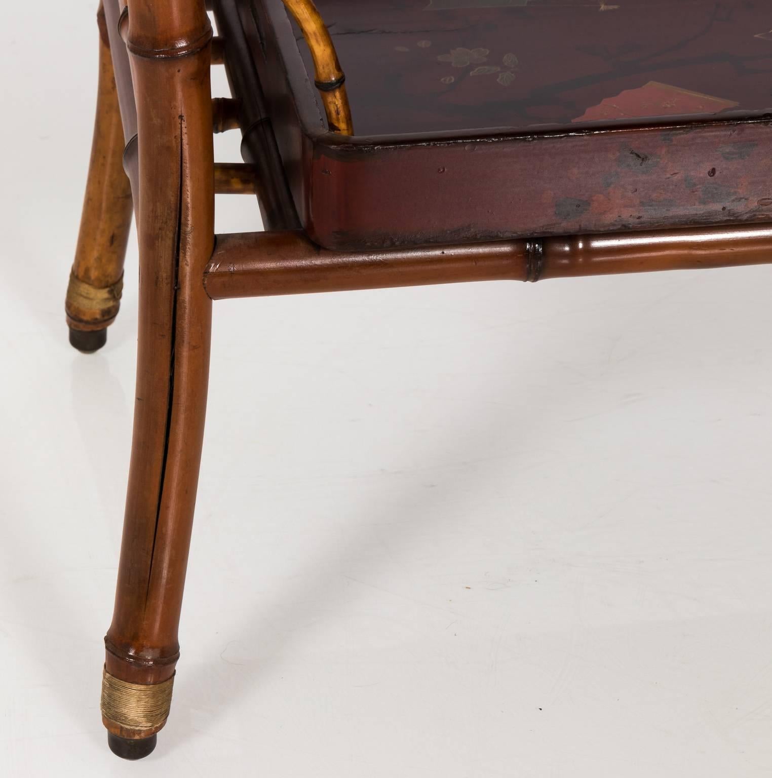 Chinoiserie 19th Century Japanned Bamboo Tray Table For Sale