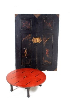 19th Century Japanned Panelled Ebonised Black Doors with Chinoiserie Decor