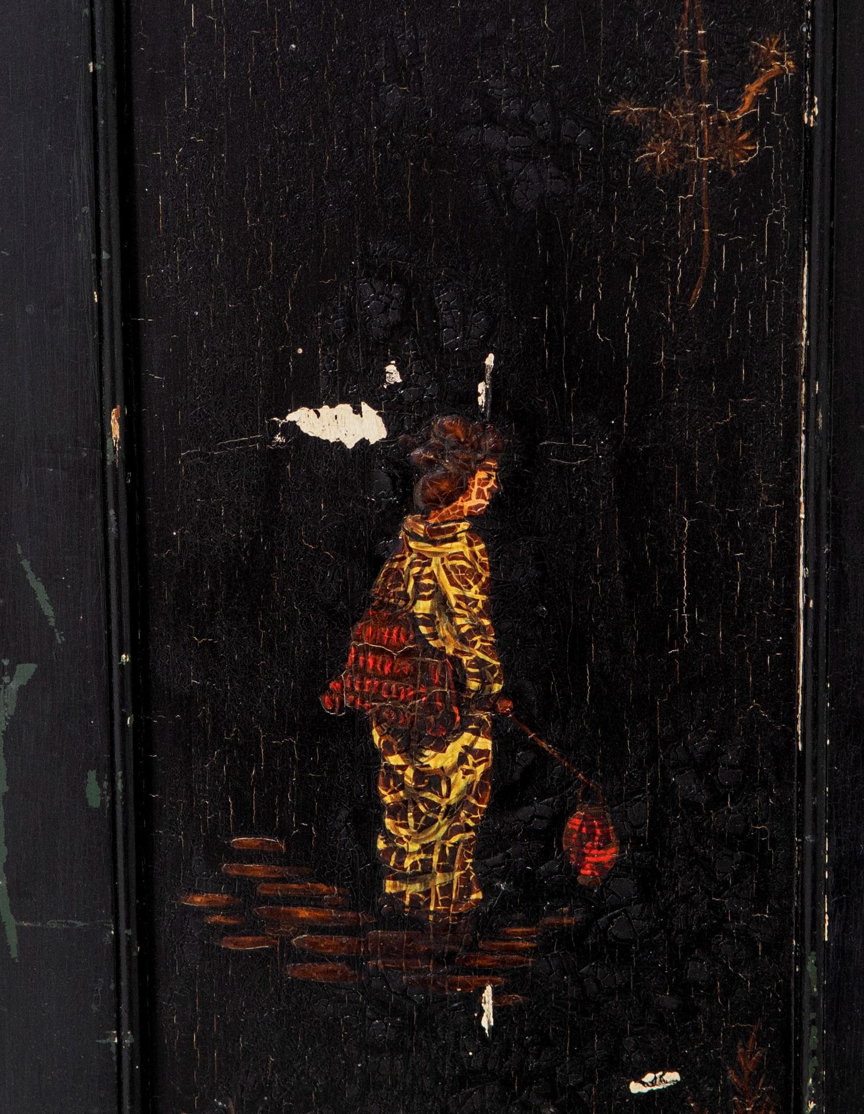 19th Century Japanned Panelled Ebonised Black Doors with Chinoiserie Decor 1