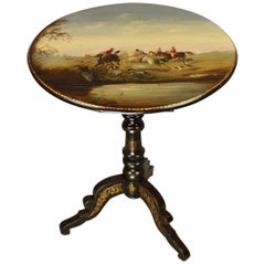 French 19th Century Napoleon III Japanned Salon Side Table with Foxhunting Scene