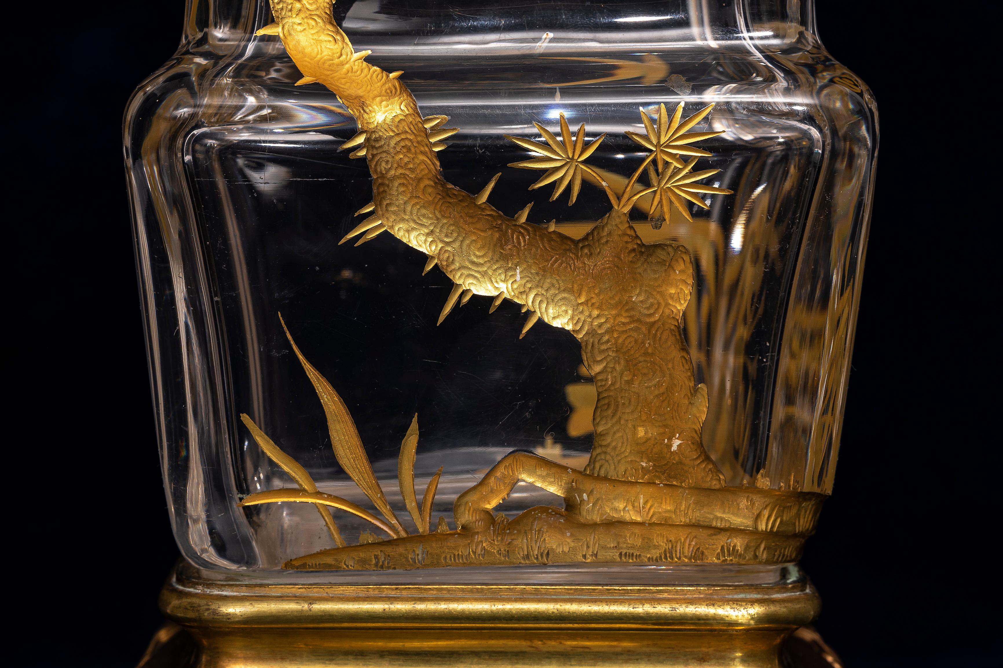 19th Century Japonism Ormolu Mounted Signed Baccarat Crystal Vase by Lievre 3