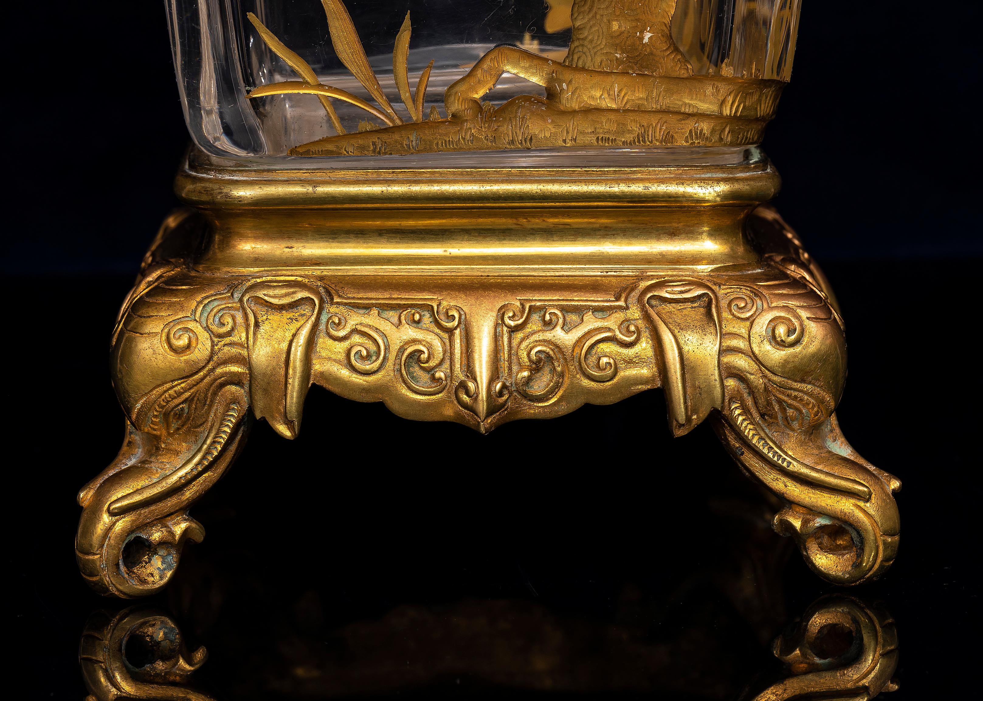 19th Century Japonism Ormolu Mounted Signed Baccarat Crystal Vase by Lievre 4