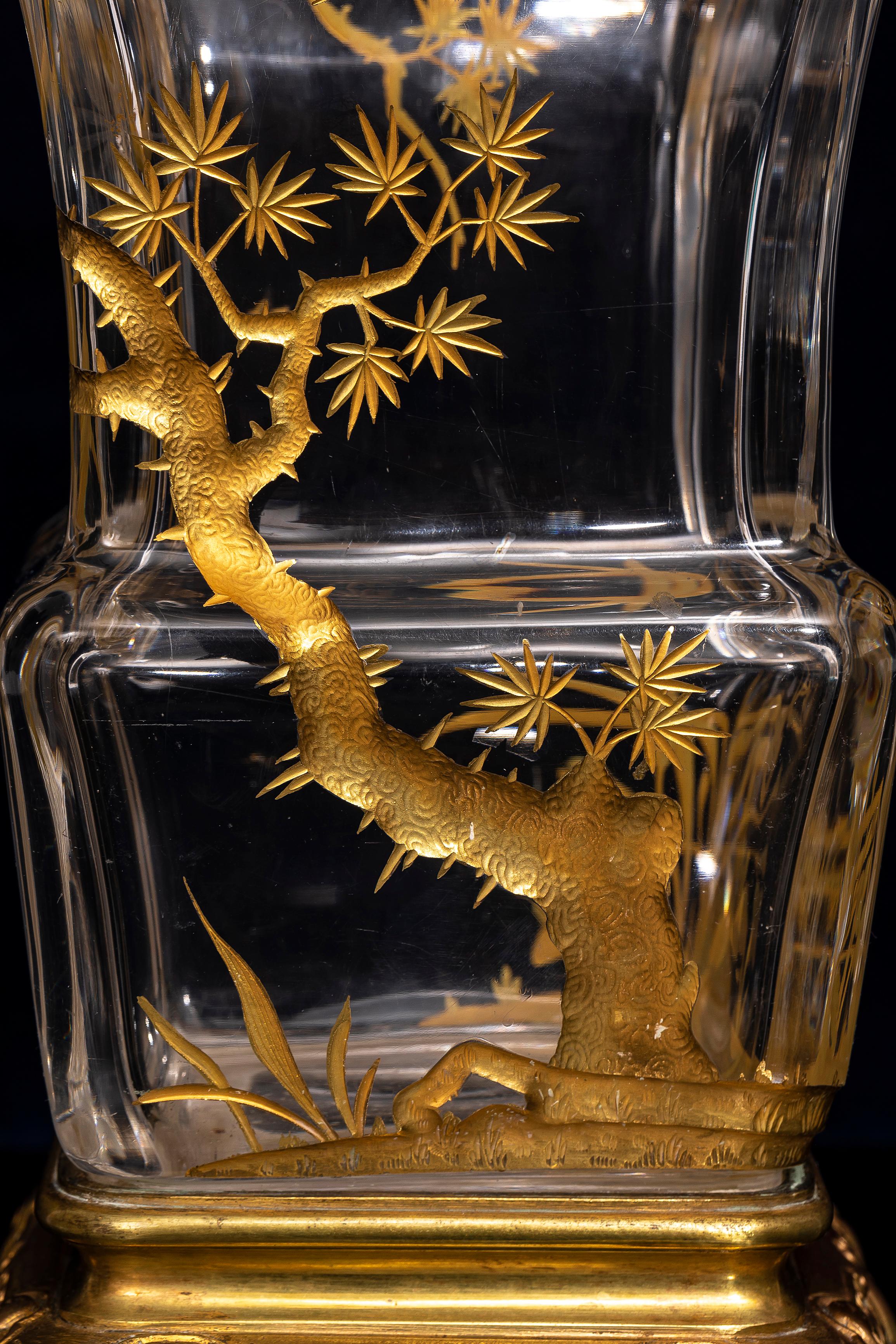 19th Century Japonism Ormolu Mounted Signed Baccarat Crystal Vase by Lievre 5