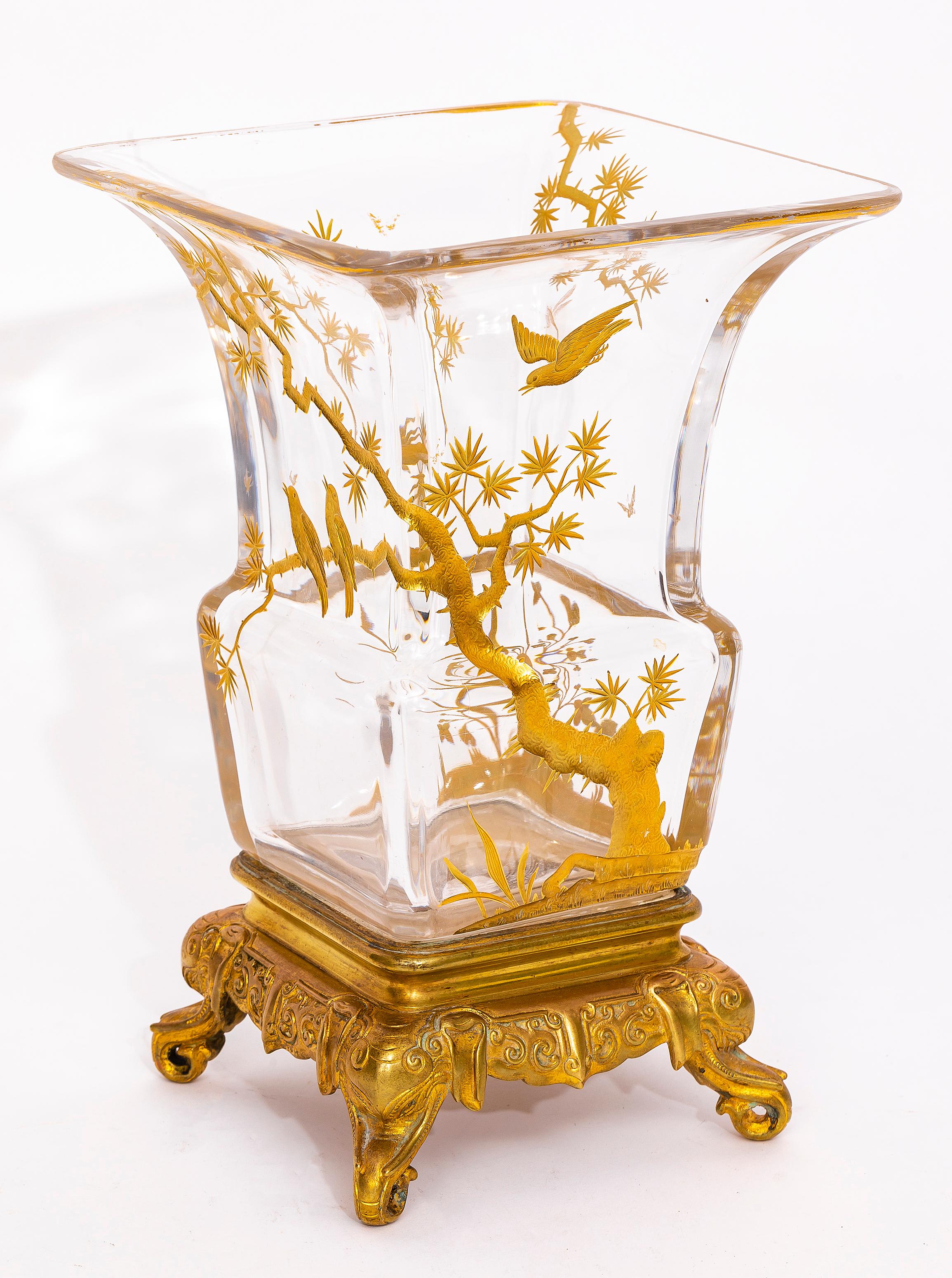 Japonisme 19th Century Japonism Ormolu Mounted Signed Baccarat Crystal Vase by Lievre