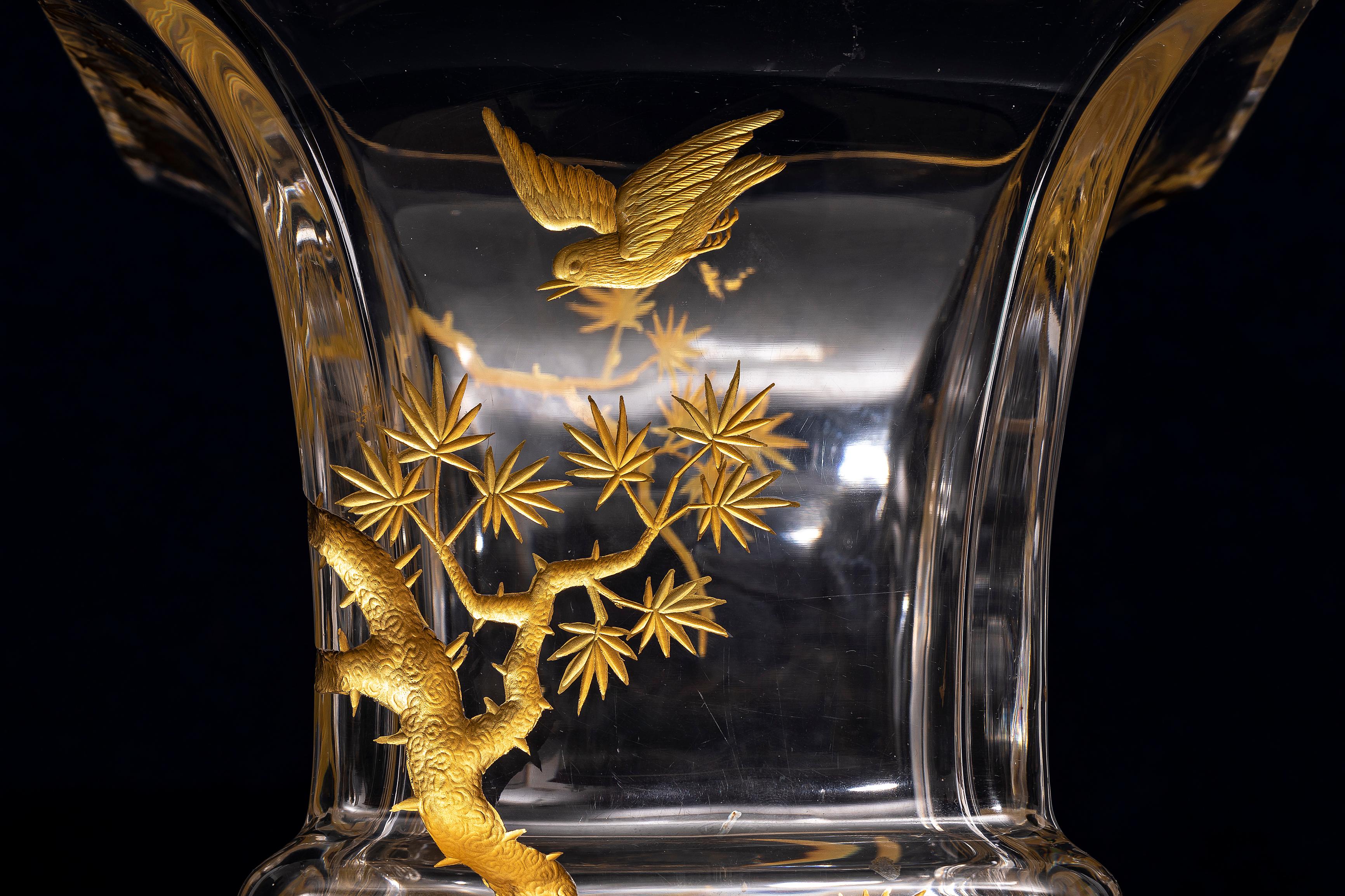 19th Century Japonism Ormolu Mounted Signed Baccarat Crystal Vase by Lievre 2