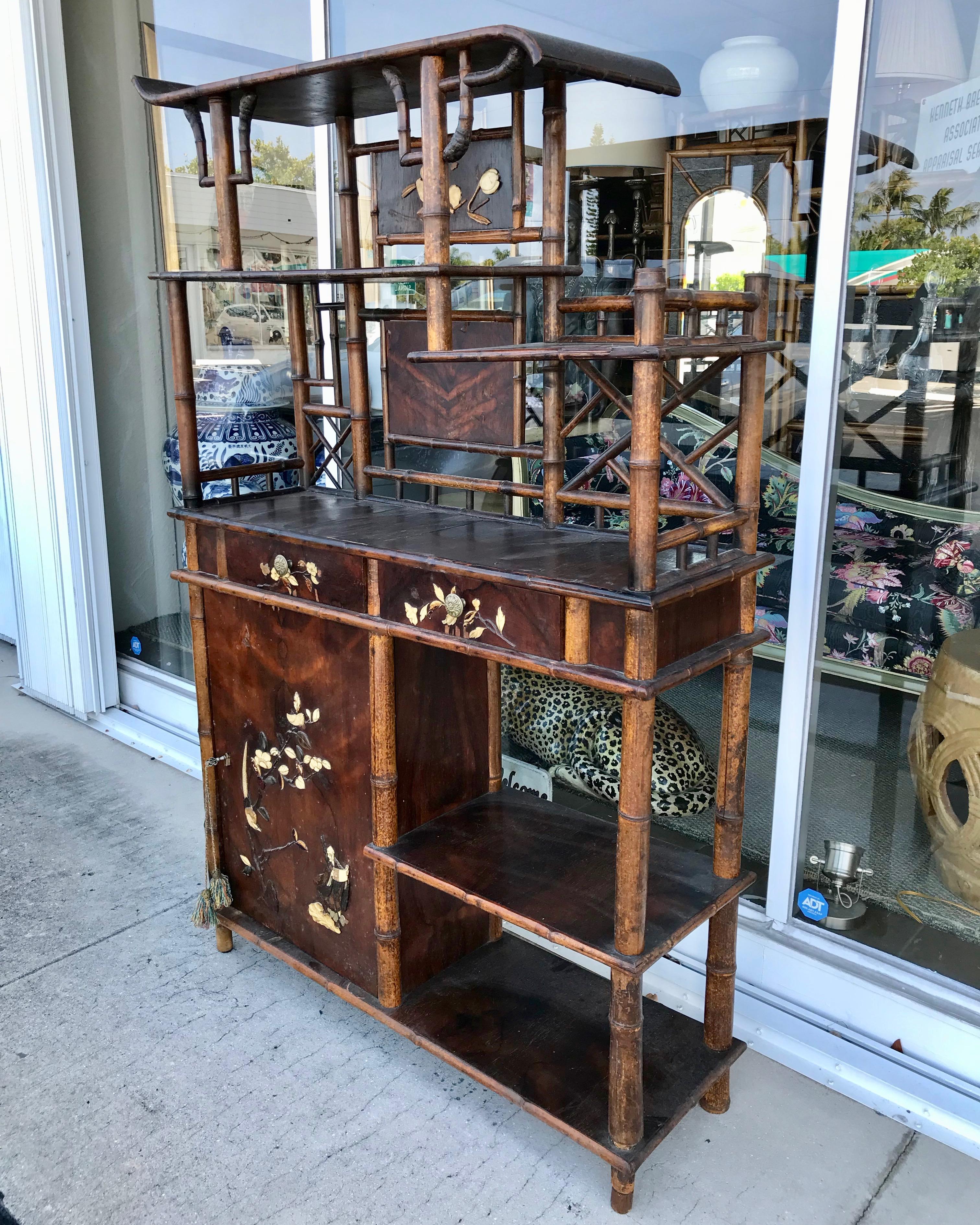 English 19TH Century Japonisme Bamboo Display Cabinet For Sale