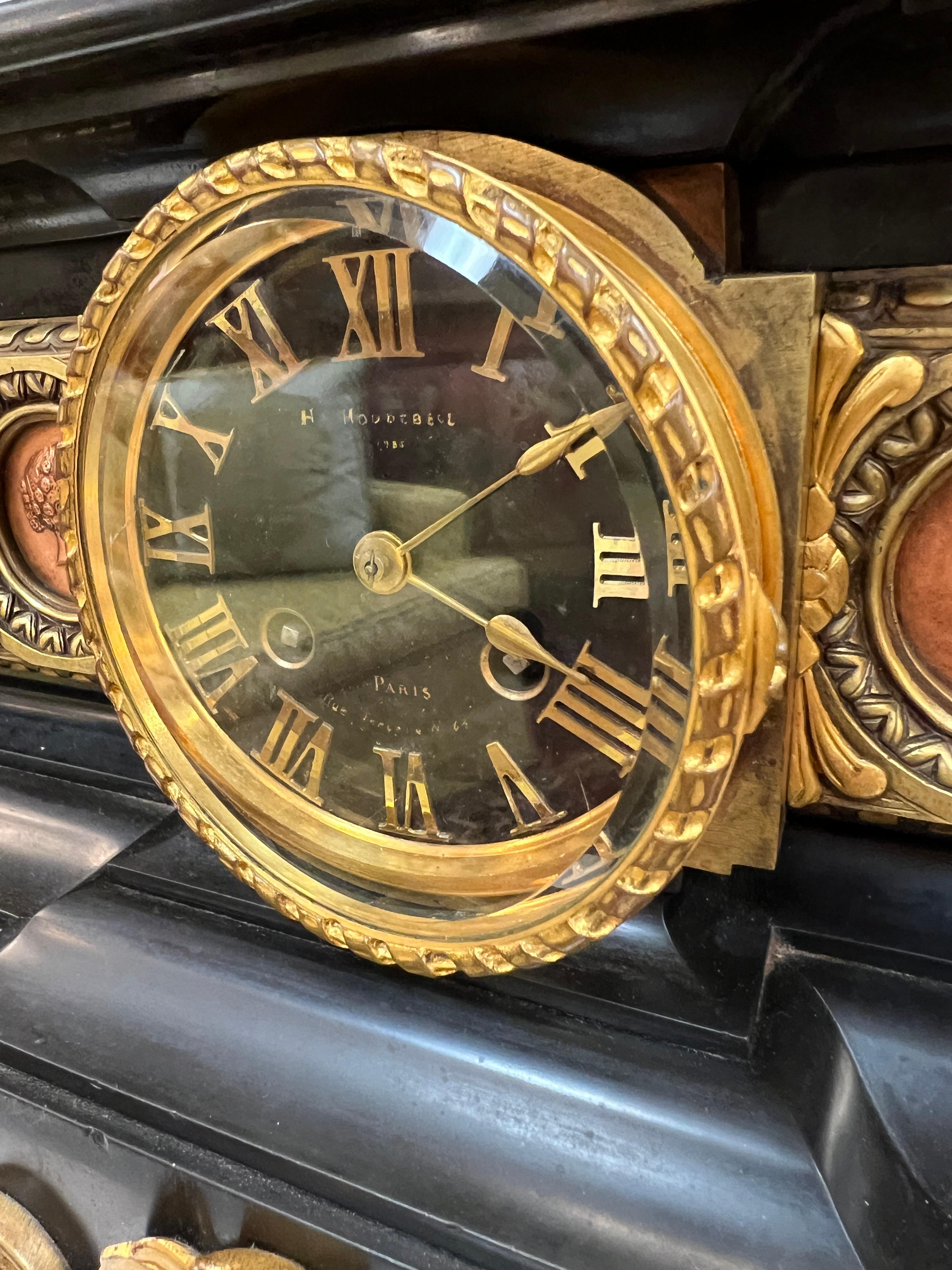19th Century Japy Frères et Cie Empire Marble & Bronze Mantle Clock For Sale 4