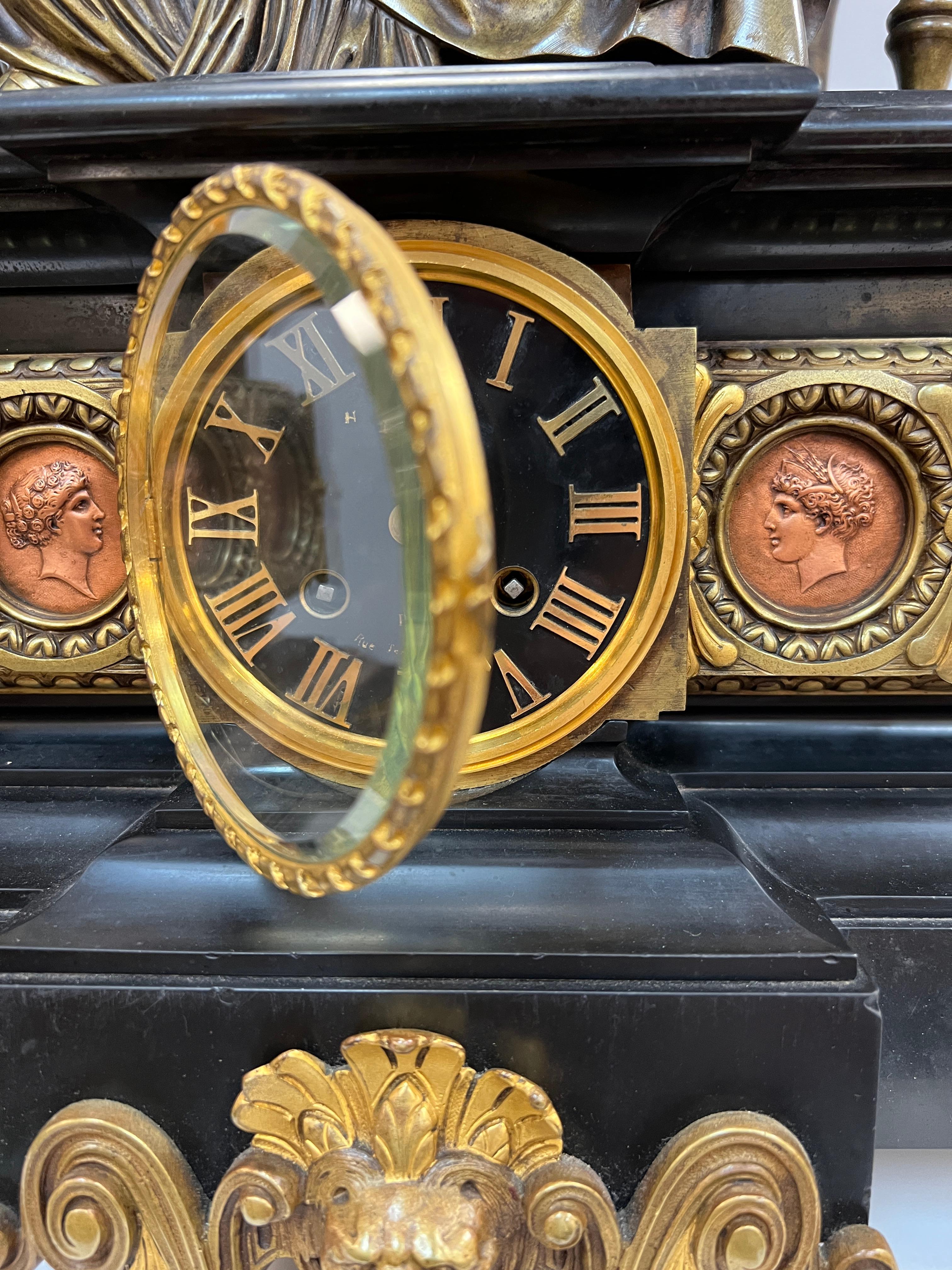 19. Jahrhundert Japy Frères et Cie Empire Marmor & Bronze Mantel Uhr im Angebot 6