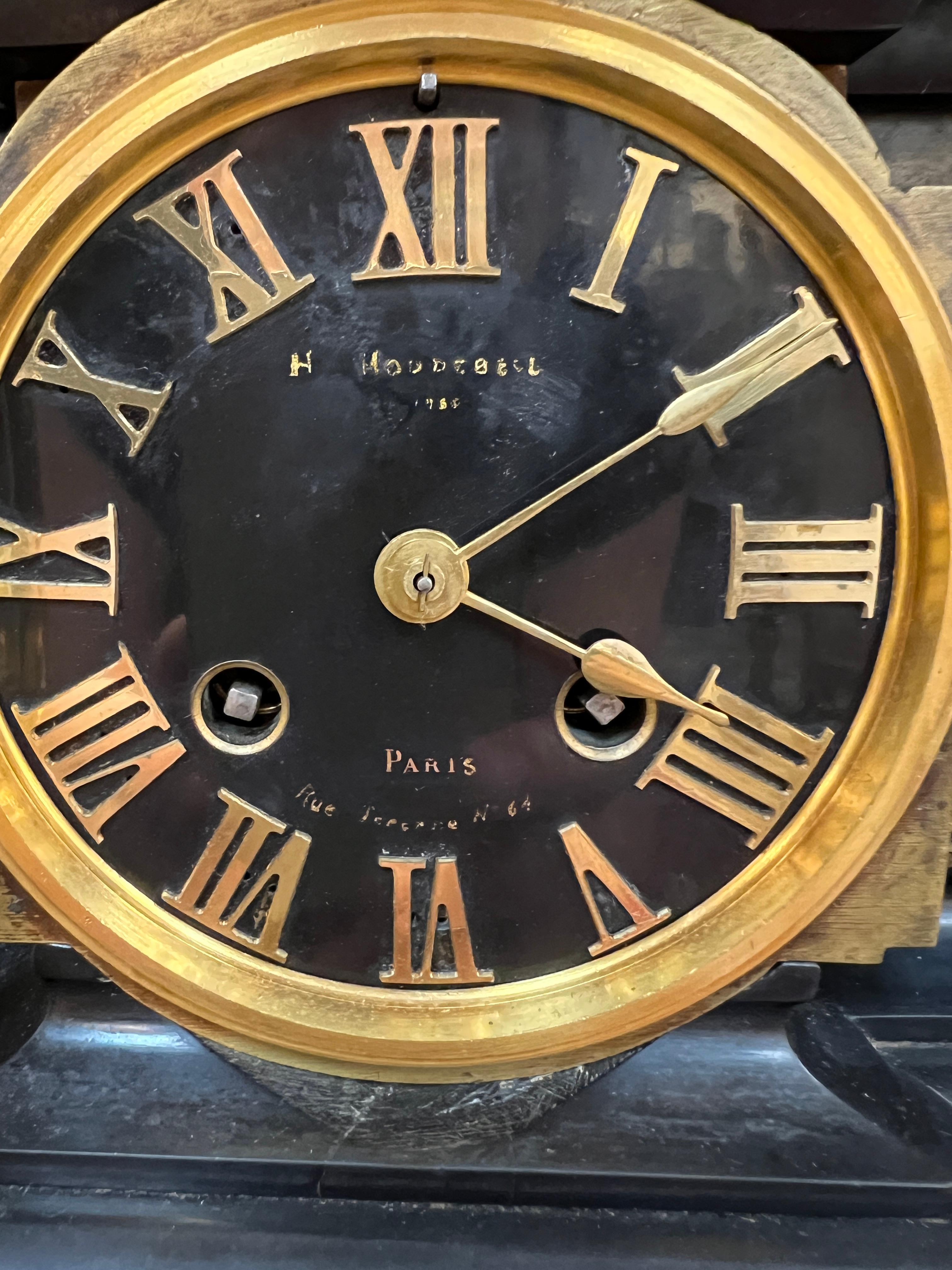 19. Jahrhundert Japy Frères et Cie Empire Marmor & Bronze Mantel Uhr im Angebot 7