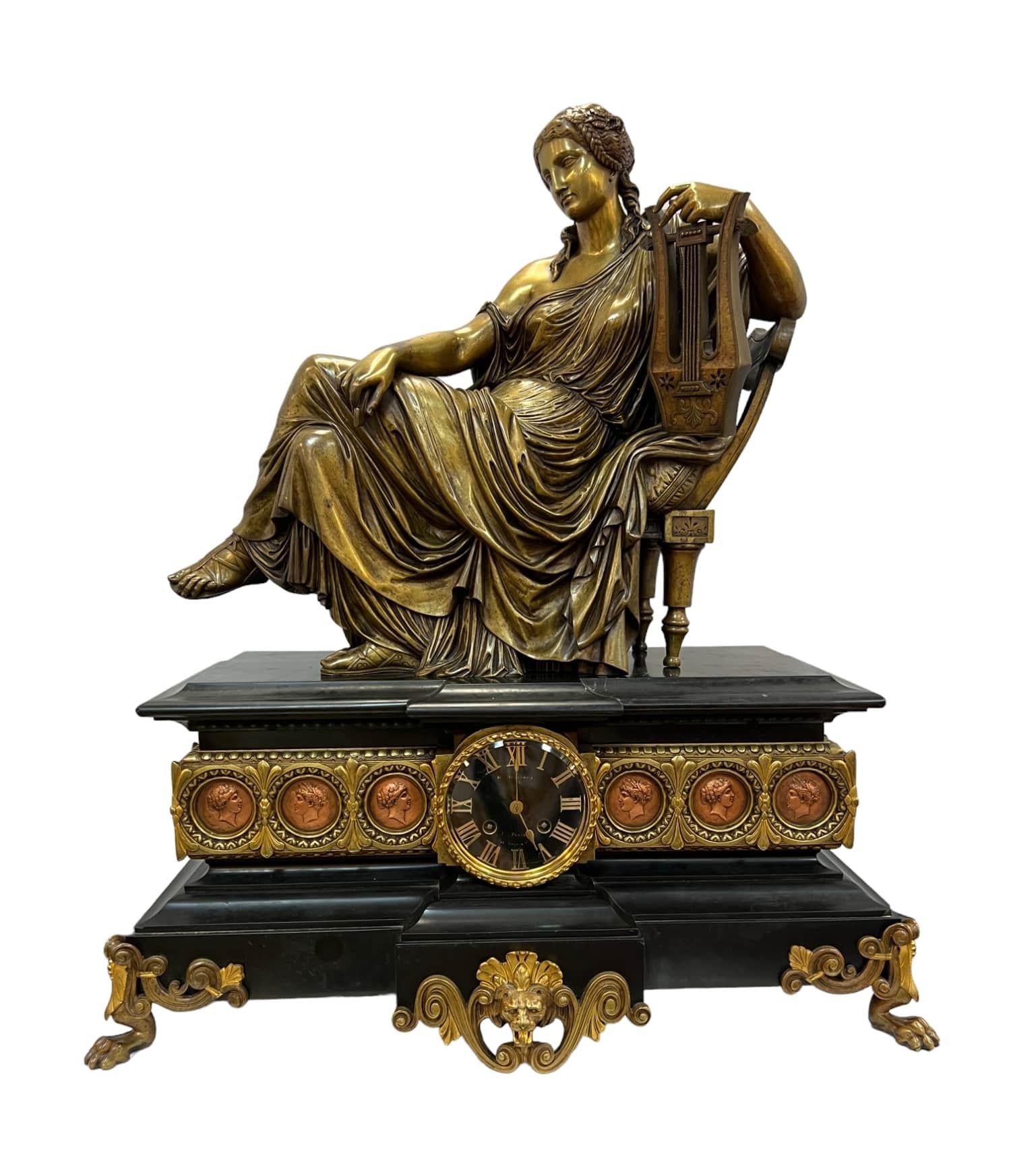 Introducing the Japy Frères et Cie Empire Mantle Clock, a remarkable timepiece with a rich history and exquisite craftsmanship. This antique clock is a true representation of the Empire style, showcasing the exceptional artistry and design prevalent