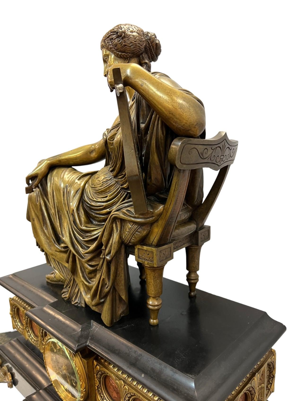 Hand-Crafted 19th Century Japy Frères et Cie Empire Marble & Bronze Mantle Clock For Sale