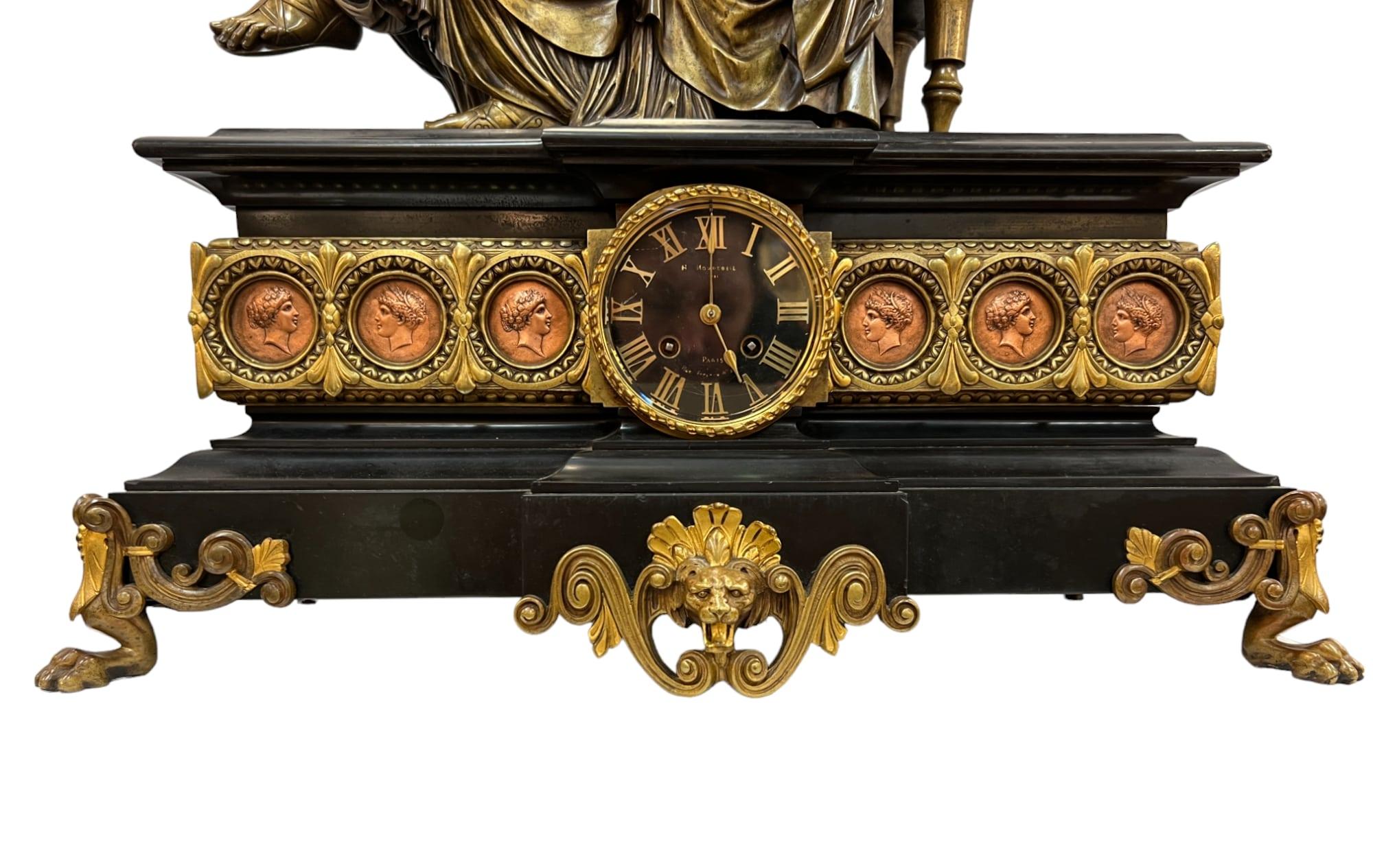 19. Jahrhundert Japy Frères et Cie Empire Marmor & Bronze Mantel Uhr im Angebot 3