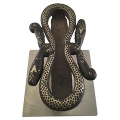 19th Century Java Surakarta Court Iron/Silver Inlay Snake Belt, Buckle and Slid