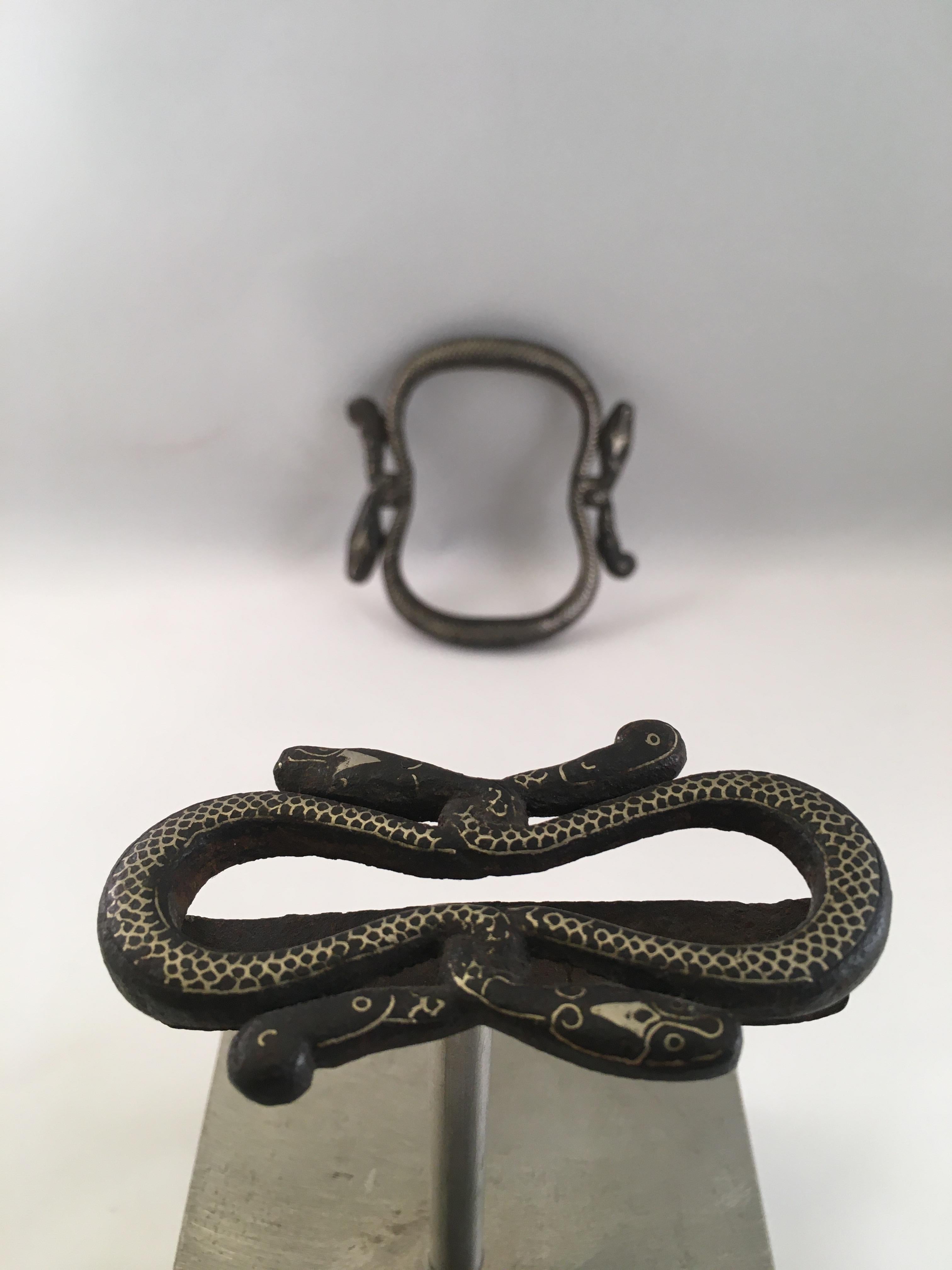 Javanese 19th Century Java Surakarta Court Iron/Silver Inlay Snake Belt, Buckle and Slid For Sale