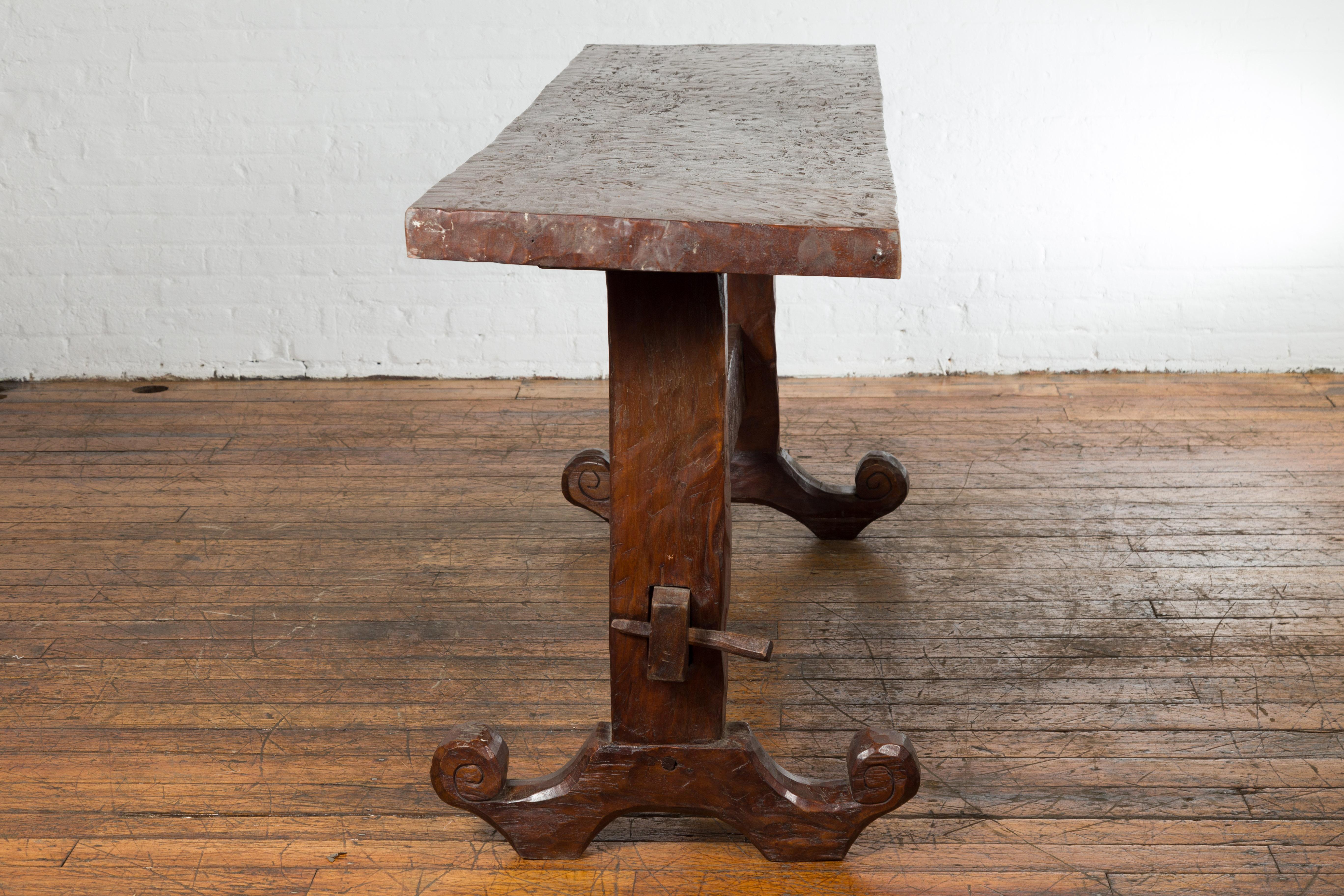 19th Century Javanese Wood Console Table with Trestle Base and Rustic Character 9