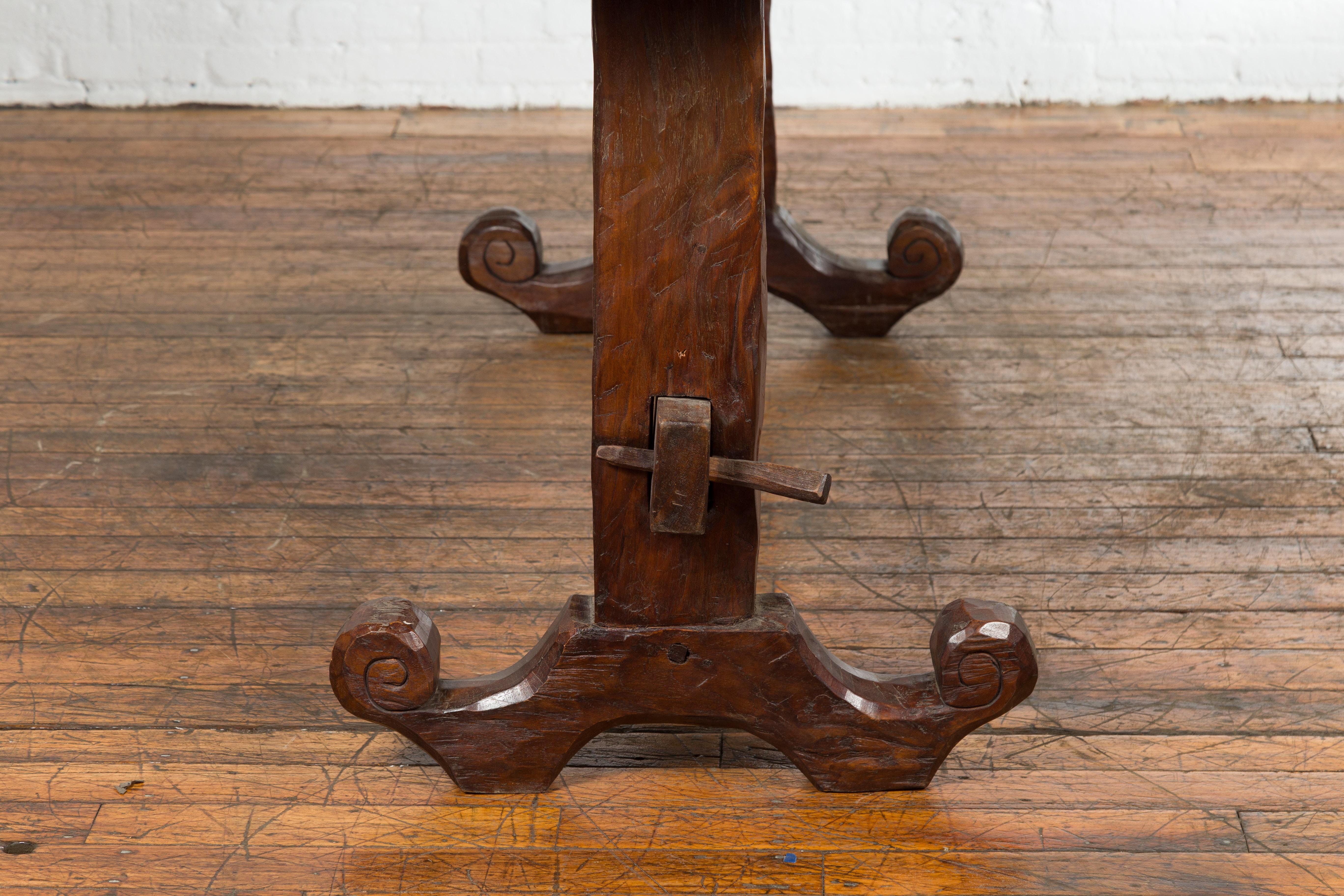 19th Century Javanese Wood Console Table with Trestle Base and Rustic Character 10