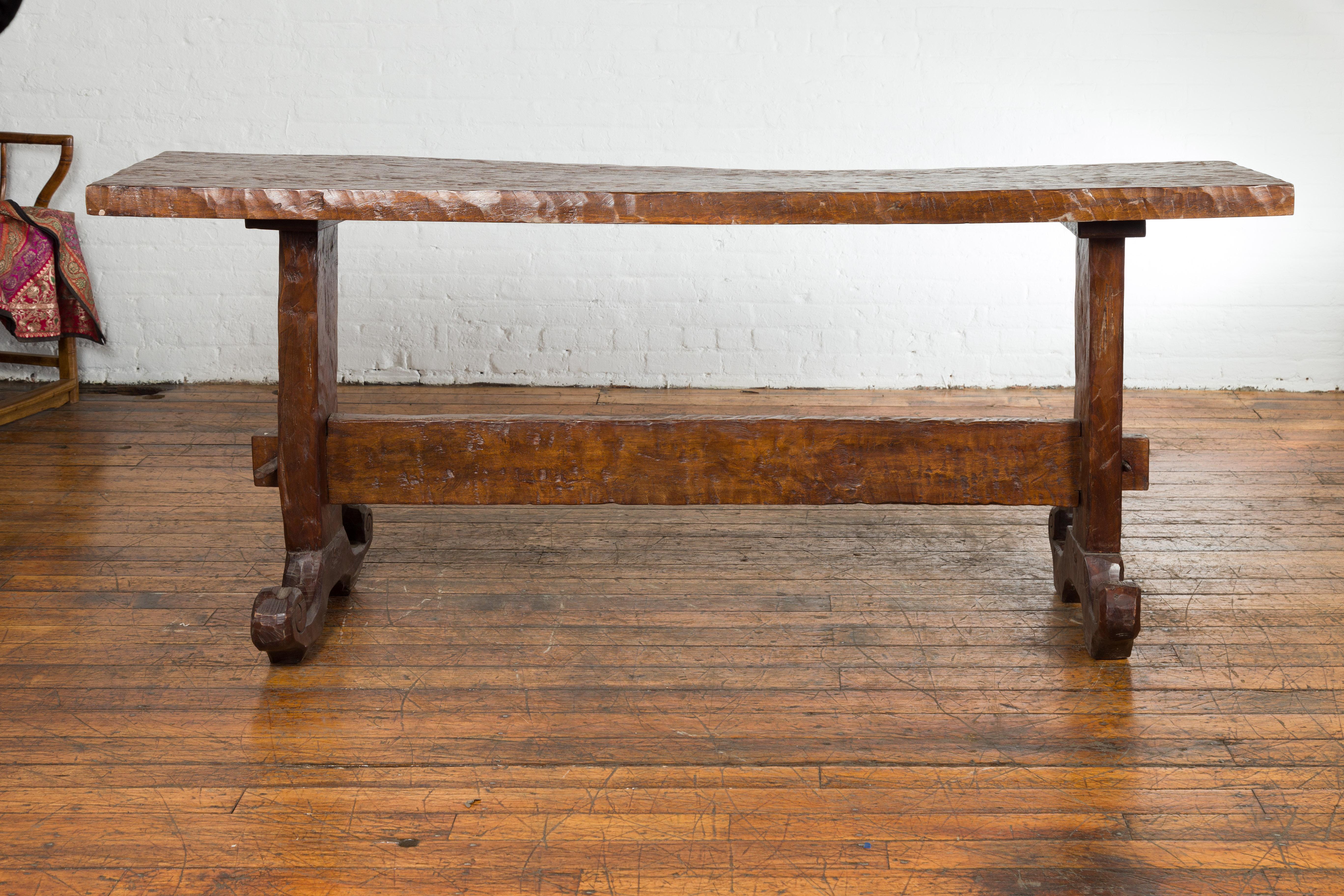 19th Century Javanese Wood Console Table with Trestle Base and Rustic Character 12