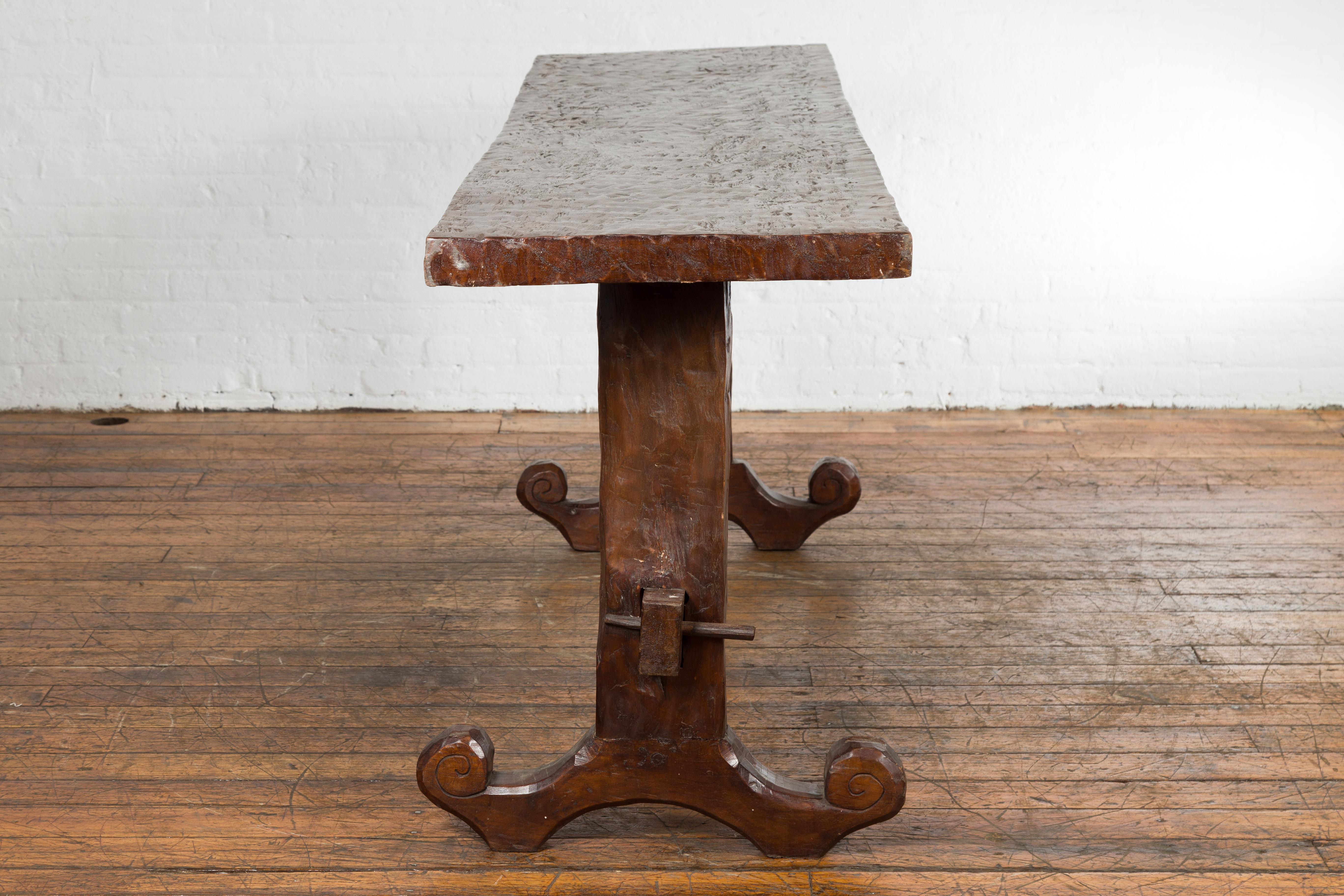 19th Century Javanese Wood Console Table with Trestle Base and Rustic Character 13