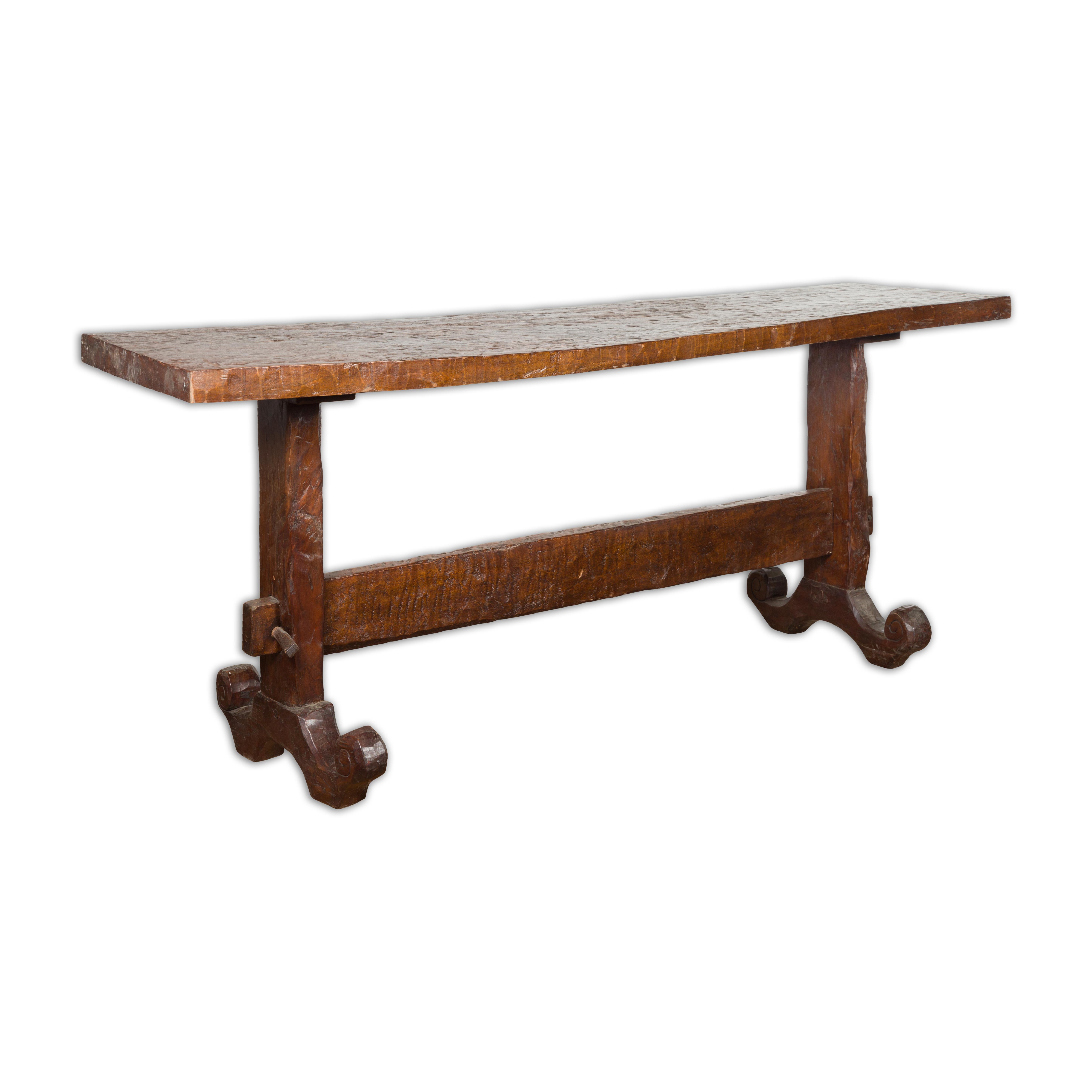 19th Century Javanese Wood Console Table with Trestle Base and Rustic Character 14