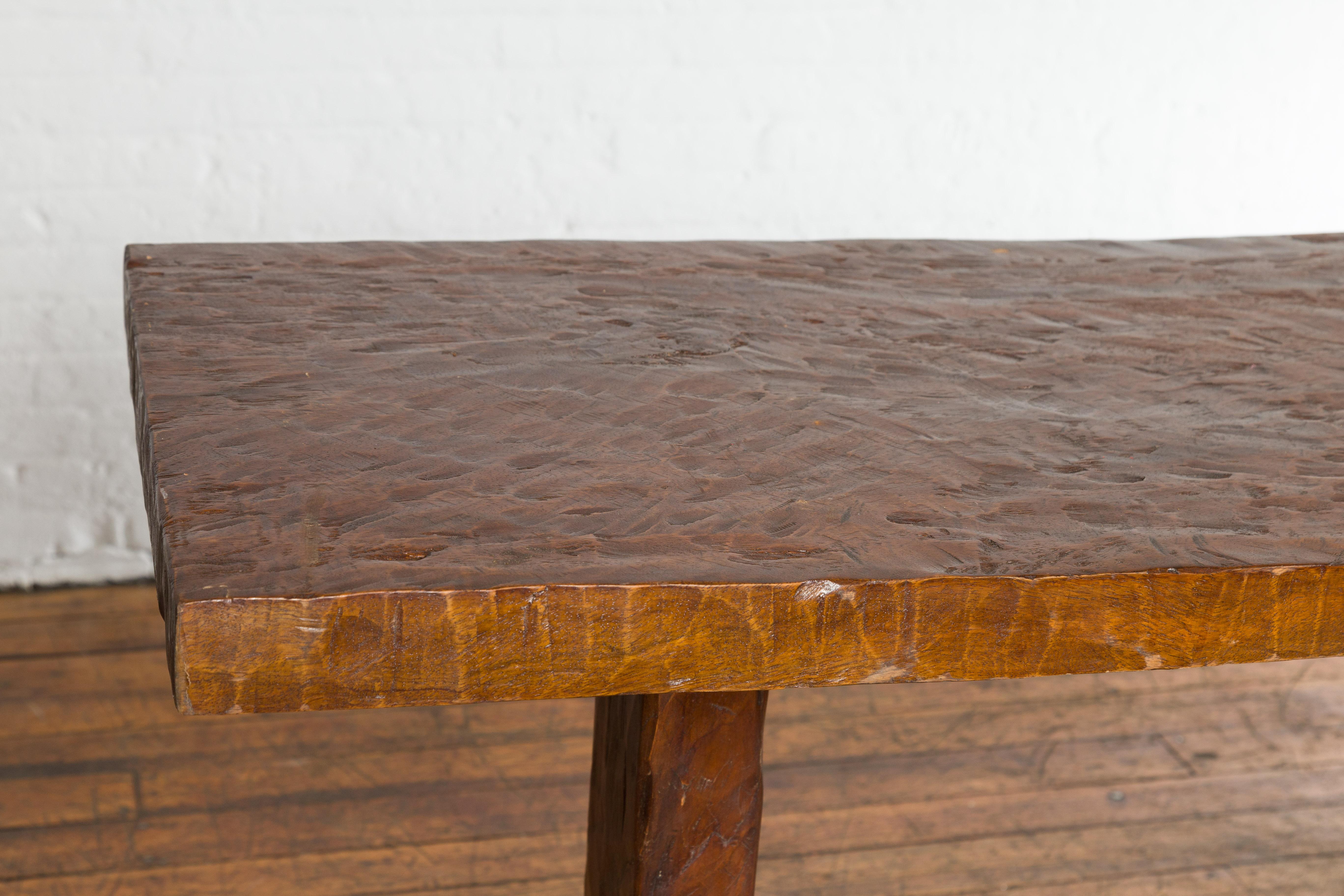 19th Century Javanese Wood Console Table with Trestle Base and Rustic Character In Good Condition In Yonkers, NY