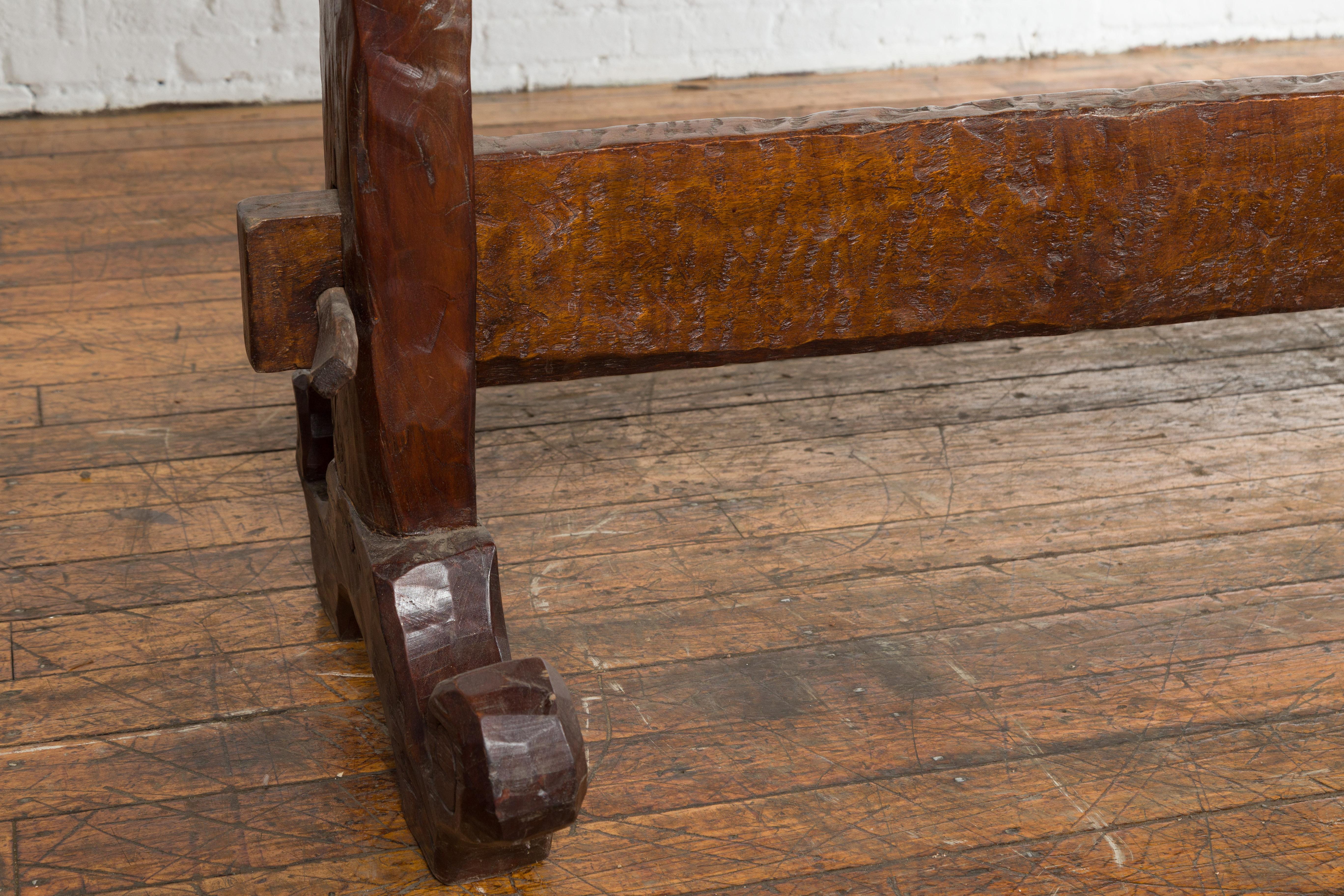 19th Century Javanese Wood Console Table with Trestle Base and Rustic Character 1