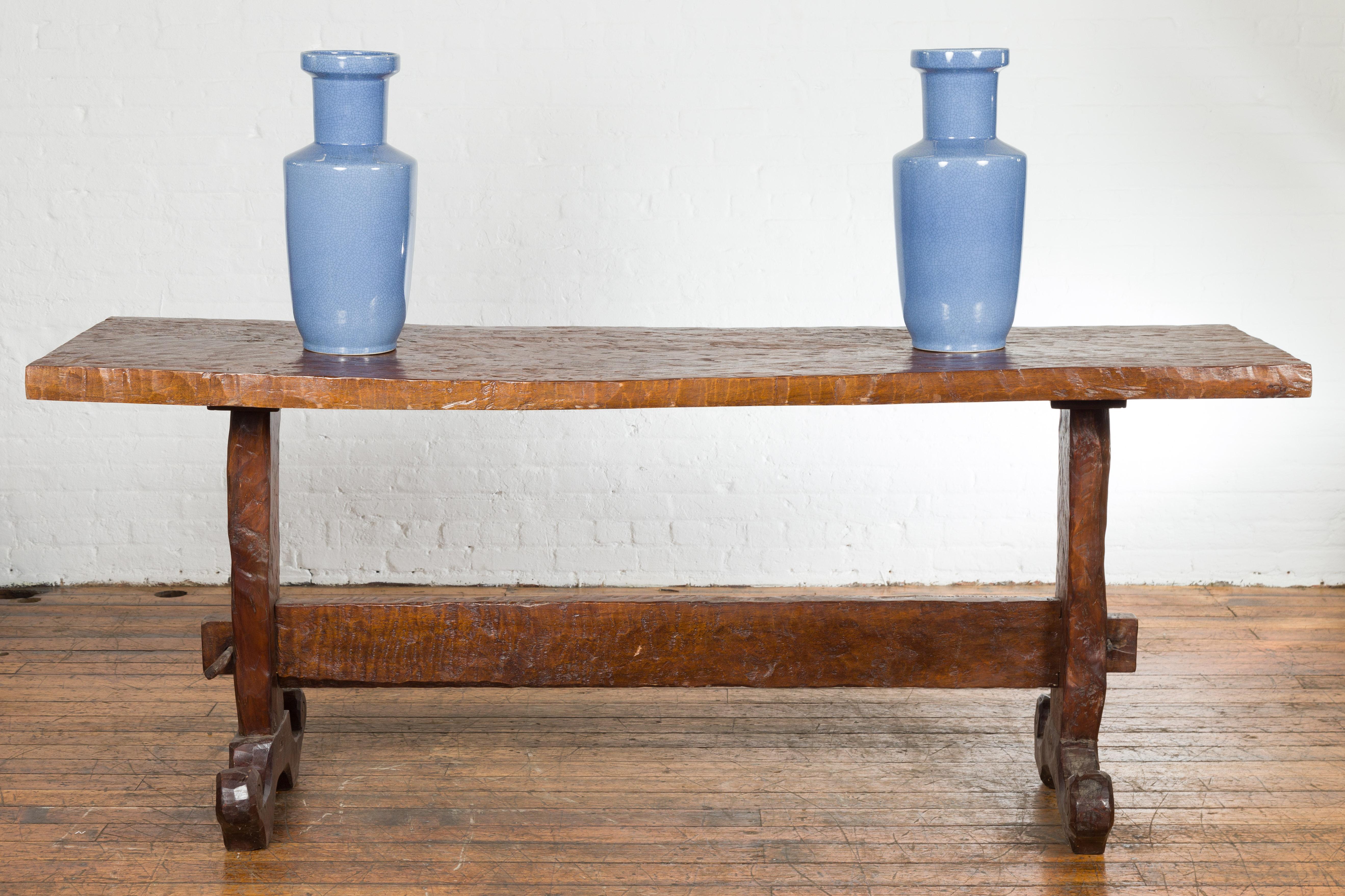 19th Century Javanese Wood Console Table with Trestle Base and Rustic Character 2