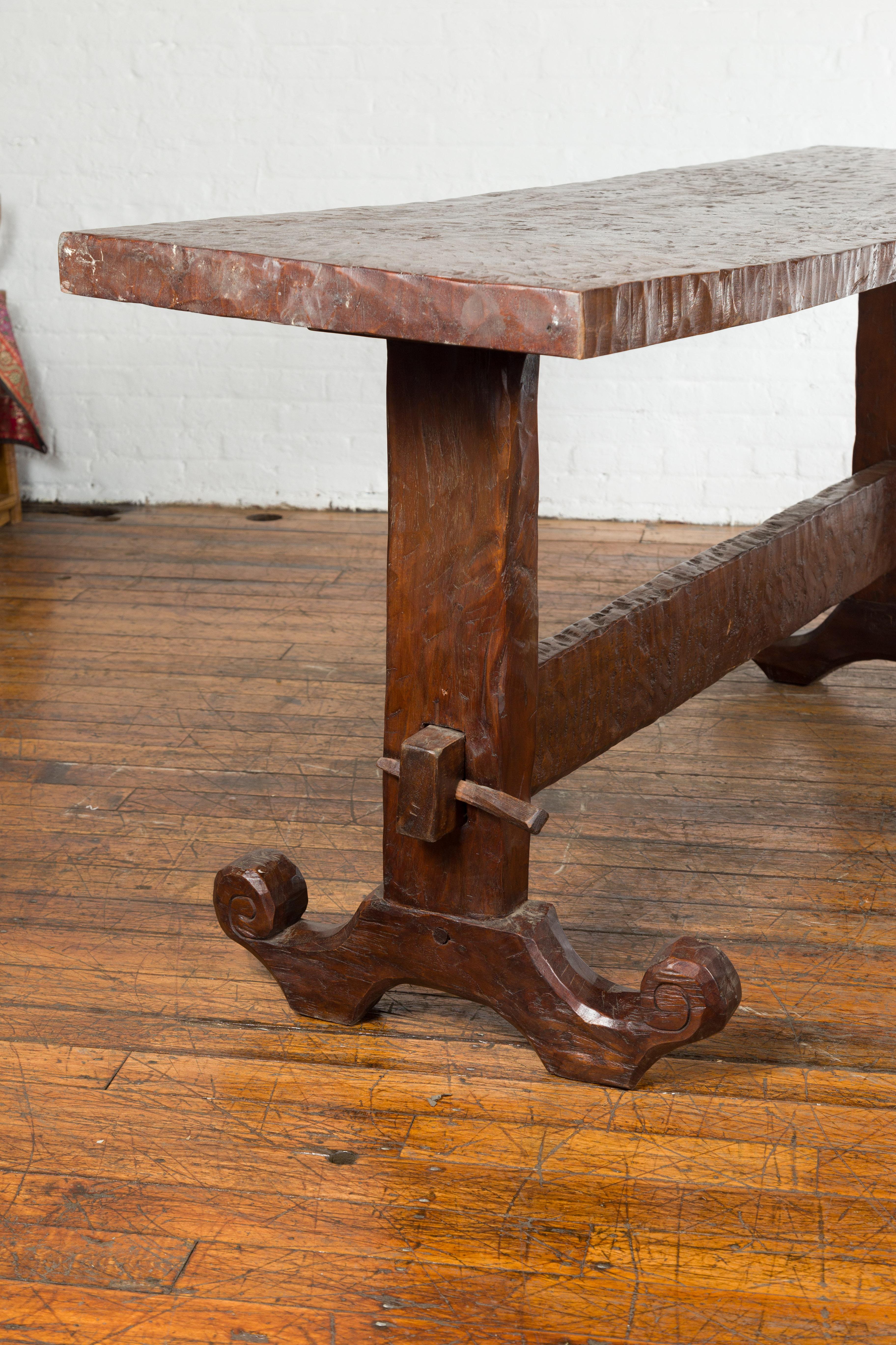 19th Century Javanese Wood Console Table with Trestle Base and Rustic Character 4
