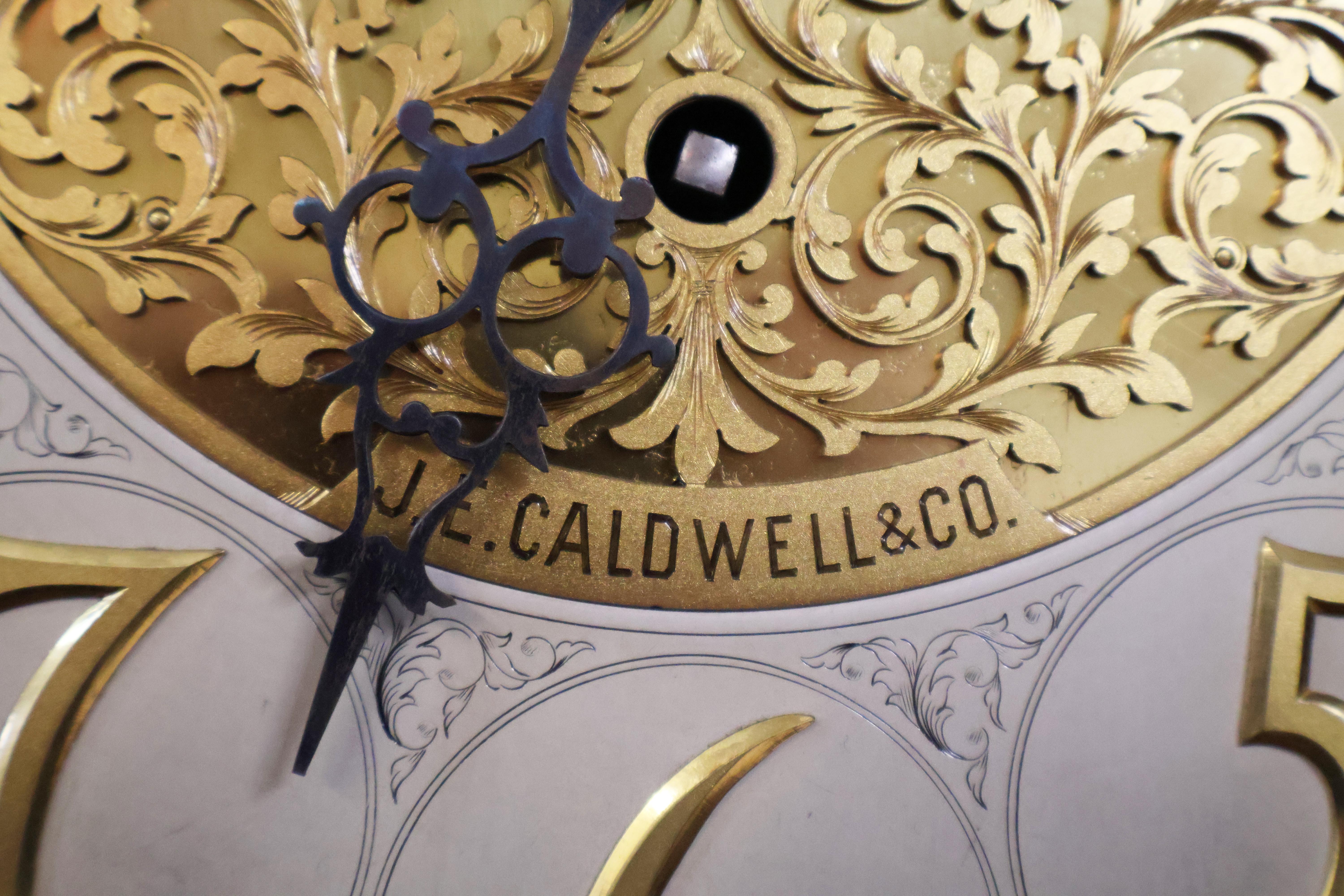 19th Century J.E Caldwell Victorian 9 Tube Mahogany Tall Case Grandfather Clock For Sale 7