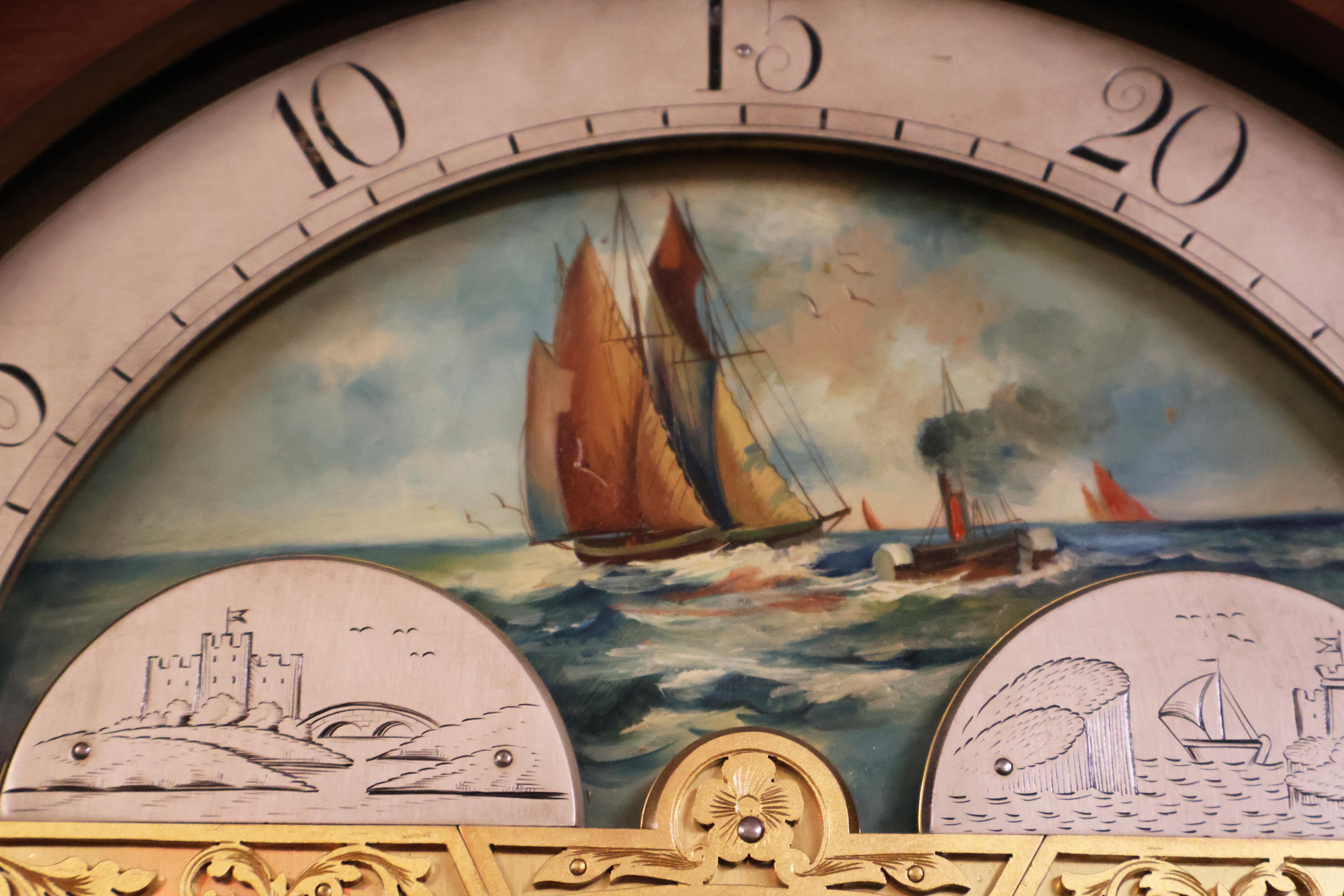 19th Century J.E Caldwell Victorian 9 Tube Mahogany Tall Case Grandfather Clock For Sale 8
