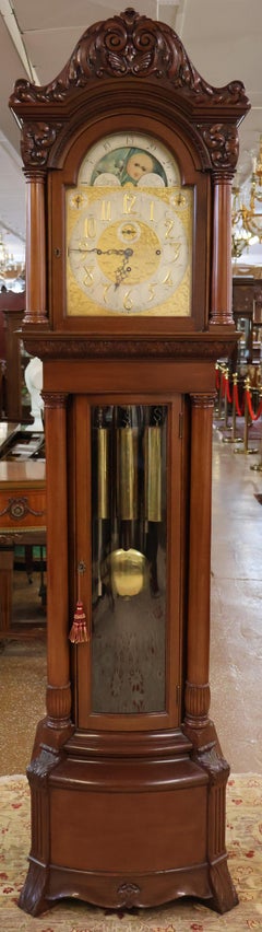 19th Century J.E Caldwell Victorian 9 Tube Mahogany Tall Case Grandfather Clock