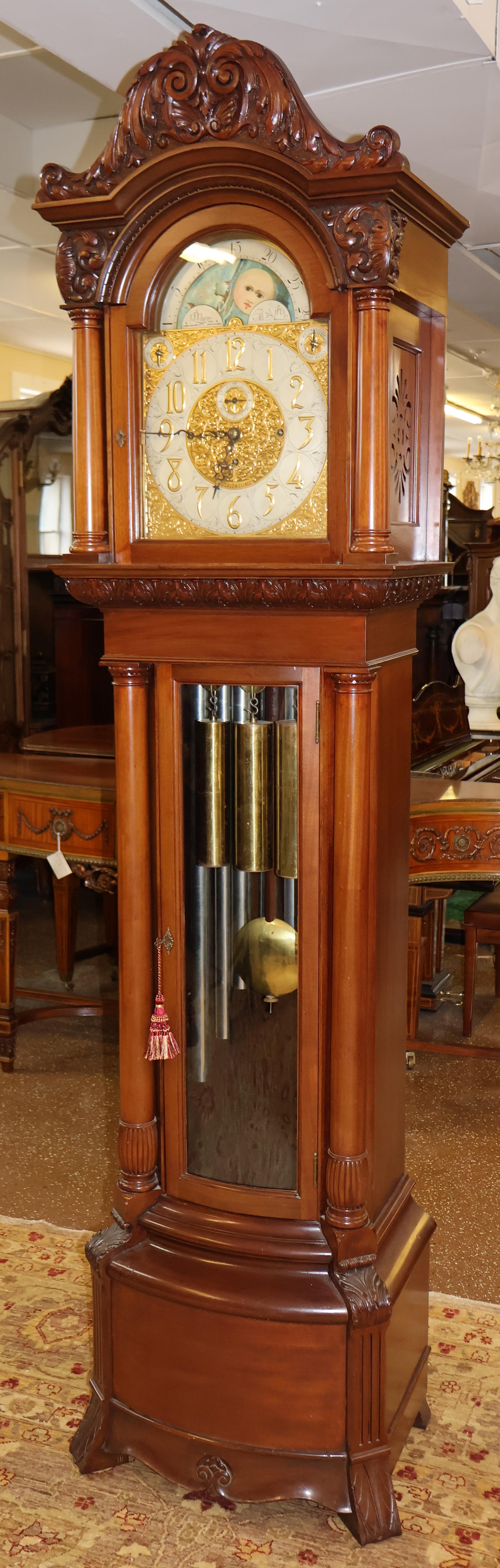 19th Century J.E Caldwell Victorian 9 Tube Mahogany Tall Case Grandfather Clock In Good Condition For Sale In Long Branch, NJ