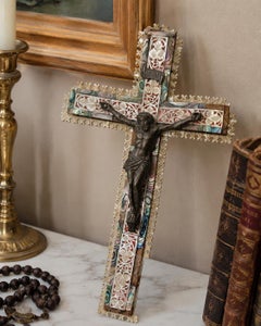 19th Century Jerusalem Mother-of-Pearl and Olive Wood Pilgrimage Crucifix