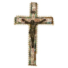 19th Century Jerusalem Mother-of-Pearl and Olive Wood Pilgrimage Crucifix