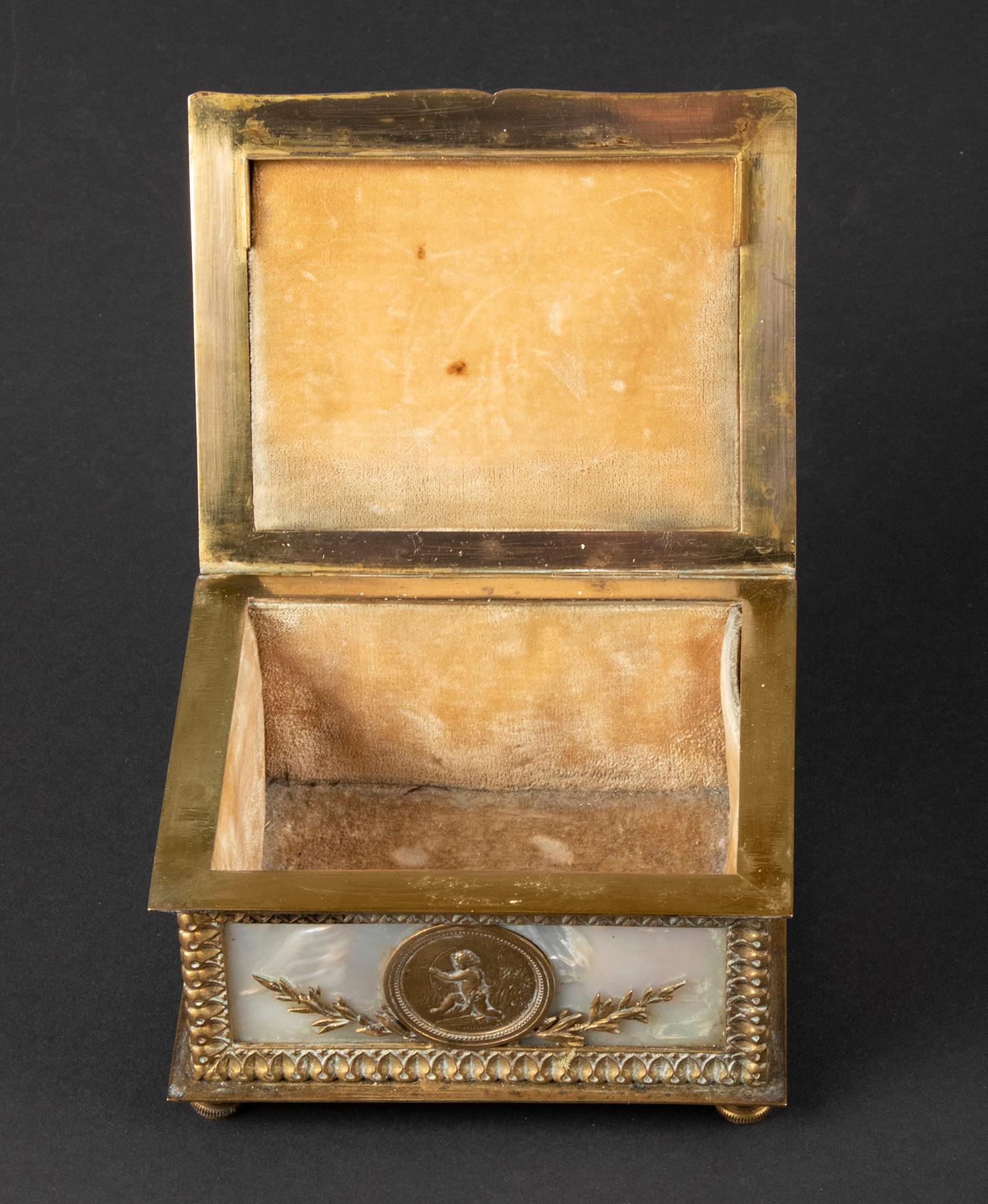 19th Century Jewelery Box by JP Legastelois, Bronze with Mother of Pearl 6