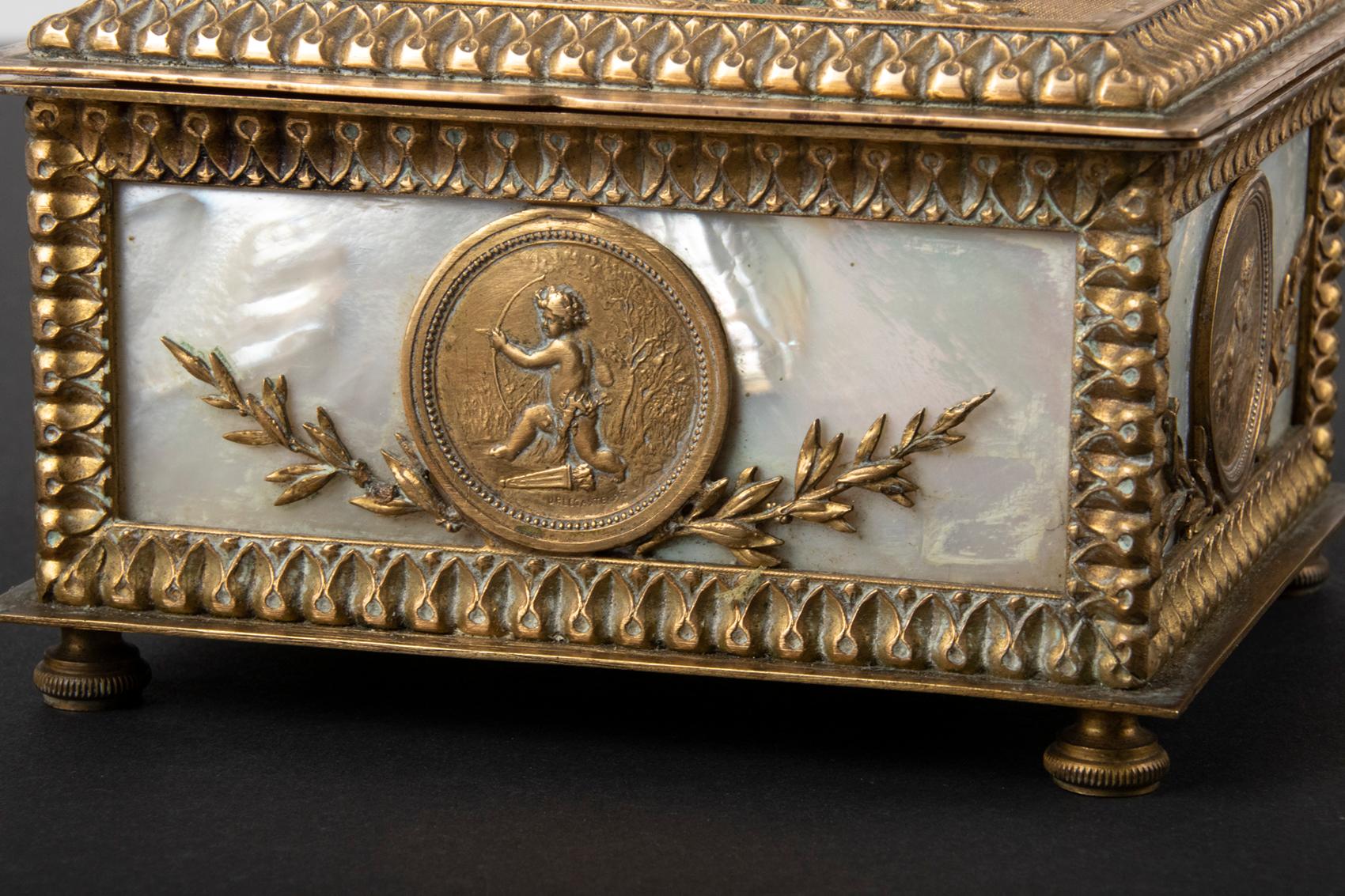 19th Century Jewelery Box by JP Legastelois, Bronze with Mother of Pearl 13