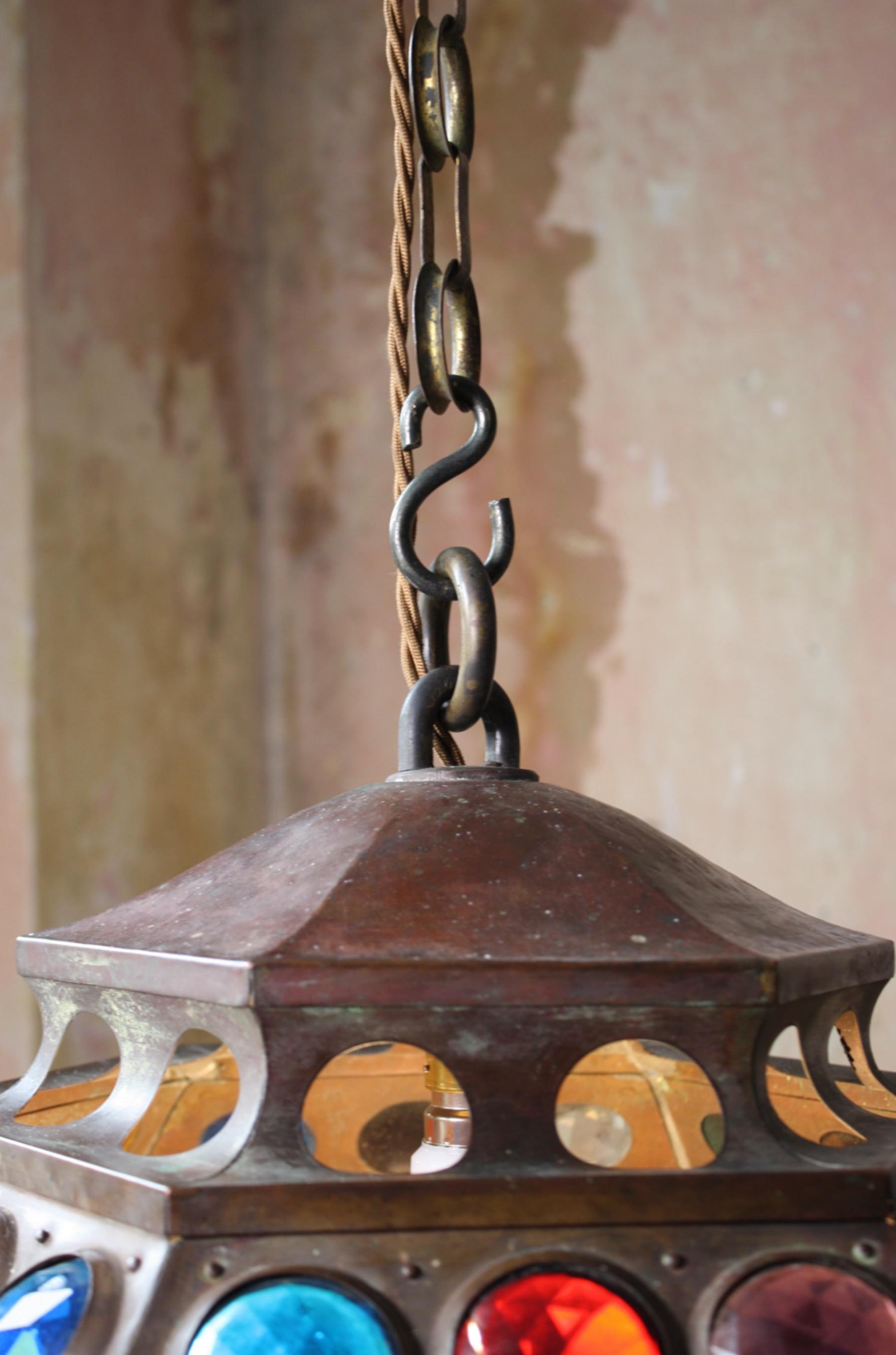 19th Century Jewelled Copper Disco Lantern Pendant Light Moorish Islamic 11