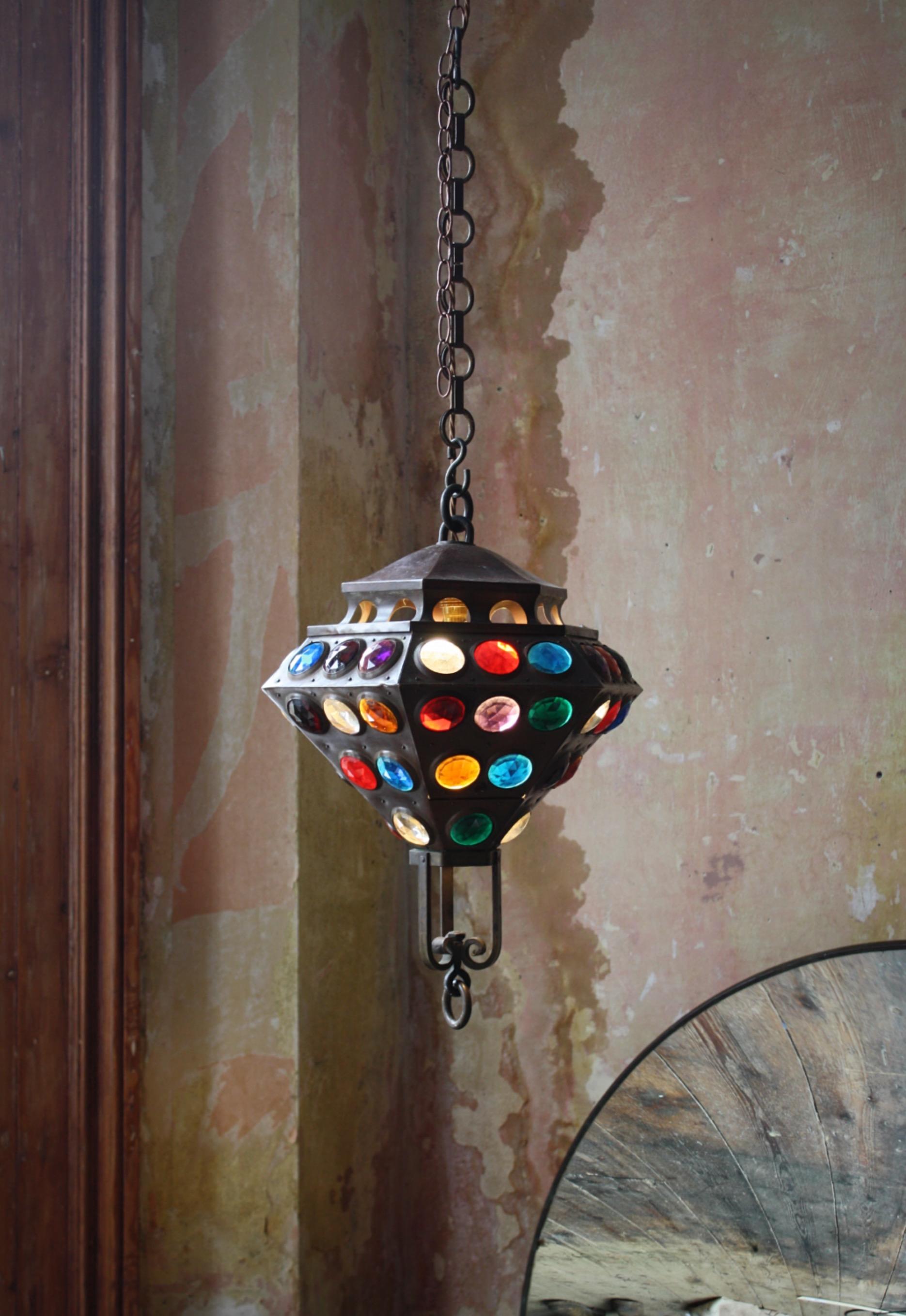 19th Century Jewelled Copper Disco Lantern Pendant Light Moorish Islamic 3