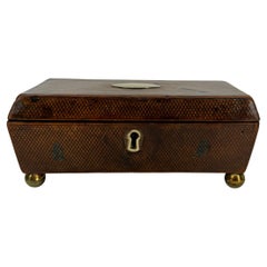 19th Century Jewelry Box in Leather with Diamond Pattern