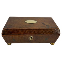 Antique 19th Century Jewelry Box in Leather with Diamond Pattern