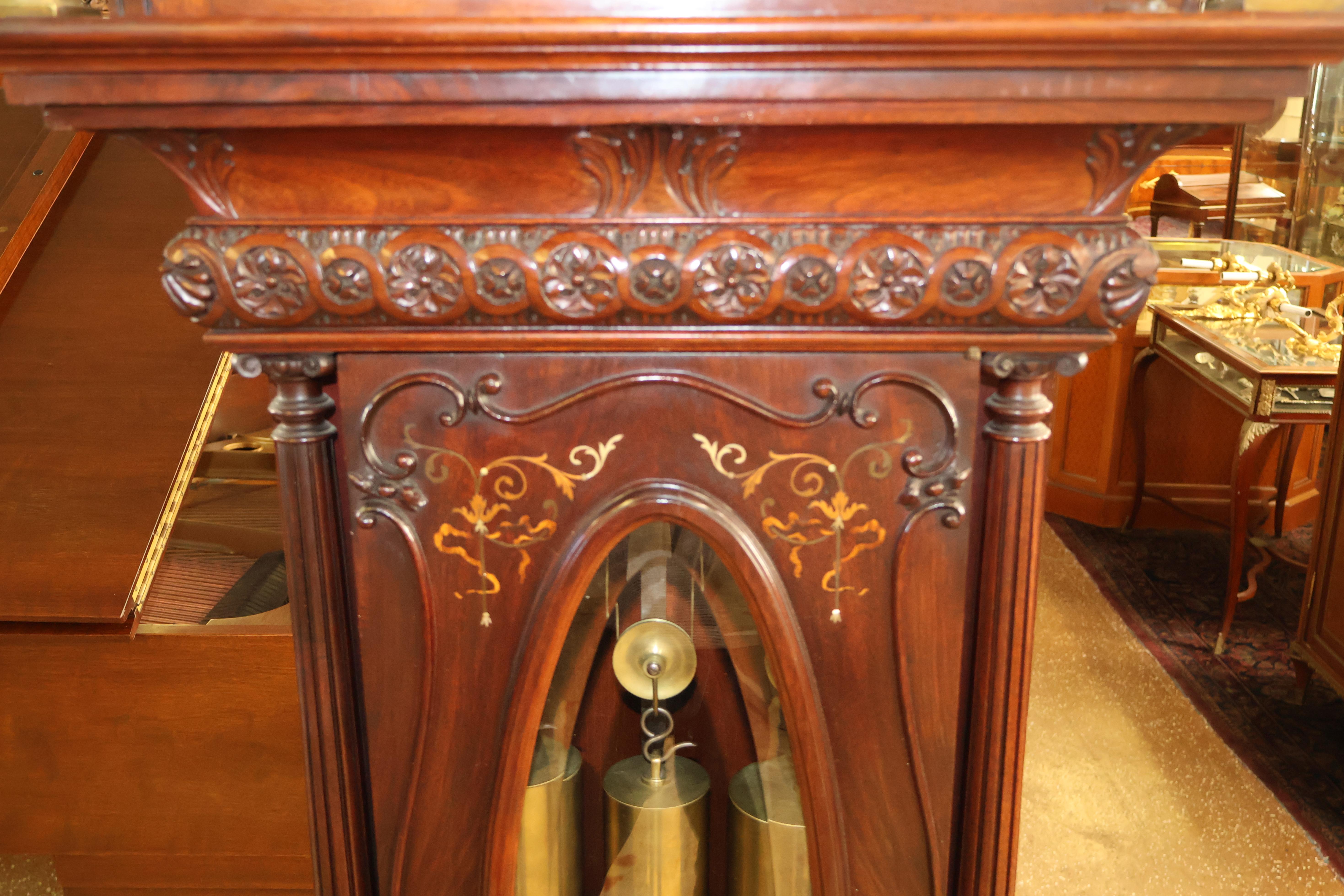 19th Century J.J Elliott Inlaid Brass Mahogany & Mother of Pearl Tall Case Clock For Sale 8