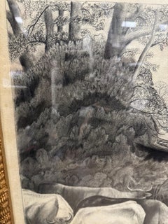 19th Century John Brightman-Crockett Cattle Grazing Pencil Drawing