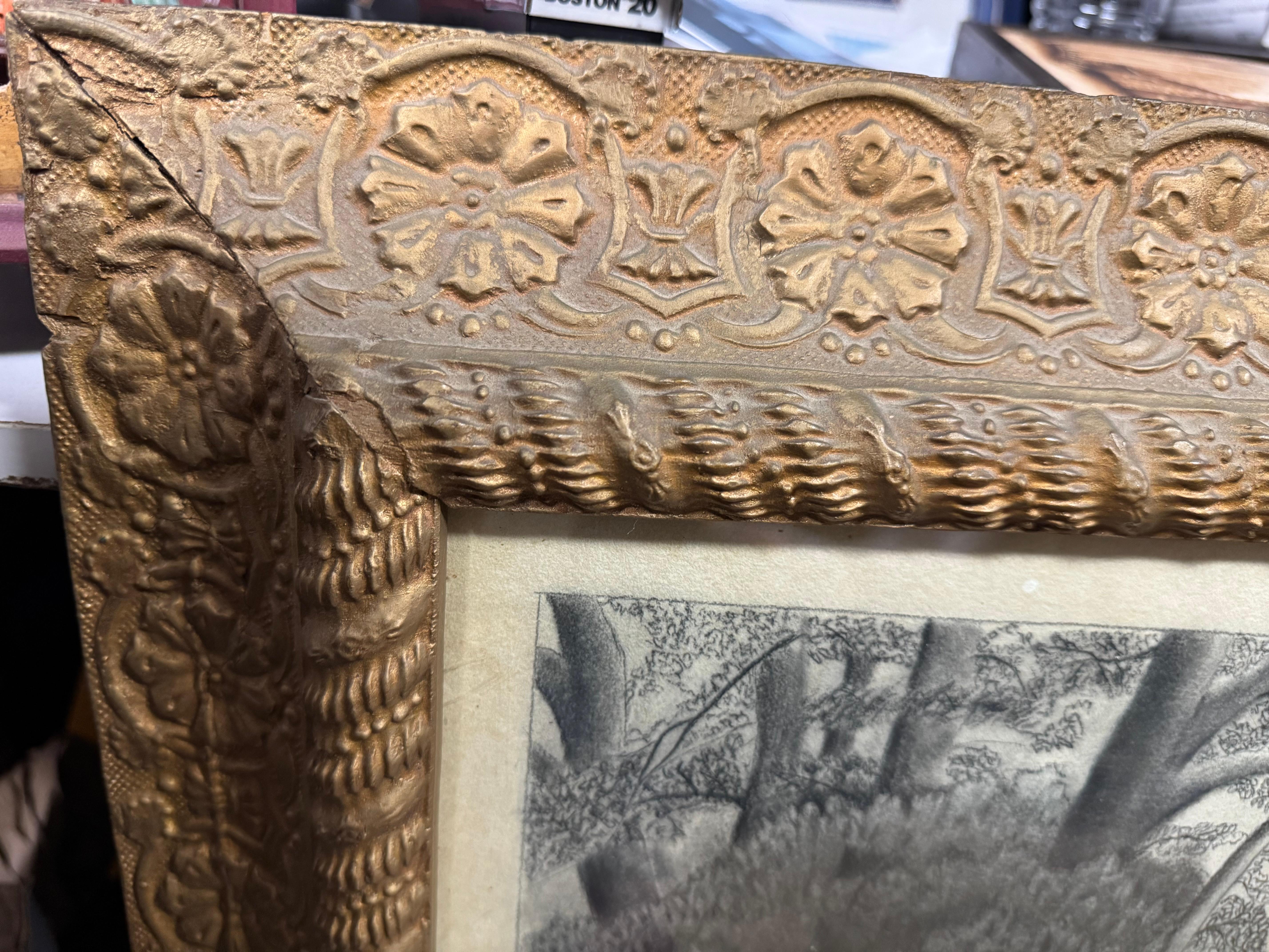 19th Century John Brightman-Crockett Cattle Grazing Pencil Drawing In Good Condition For Sale In Pasadena, TX