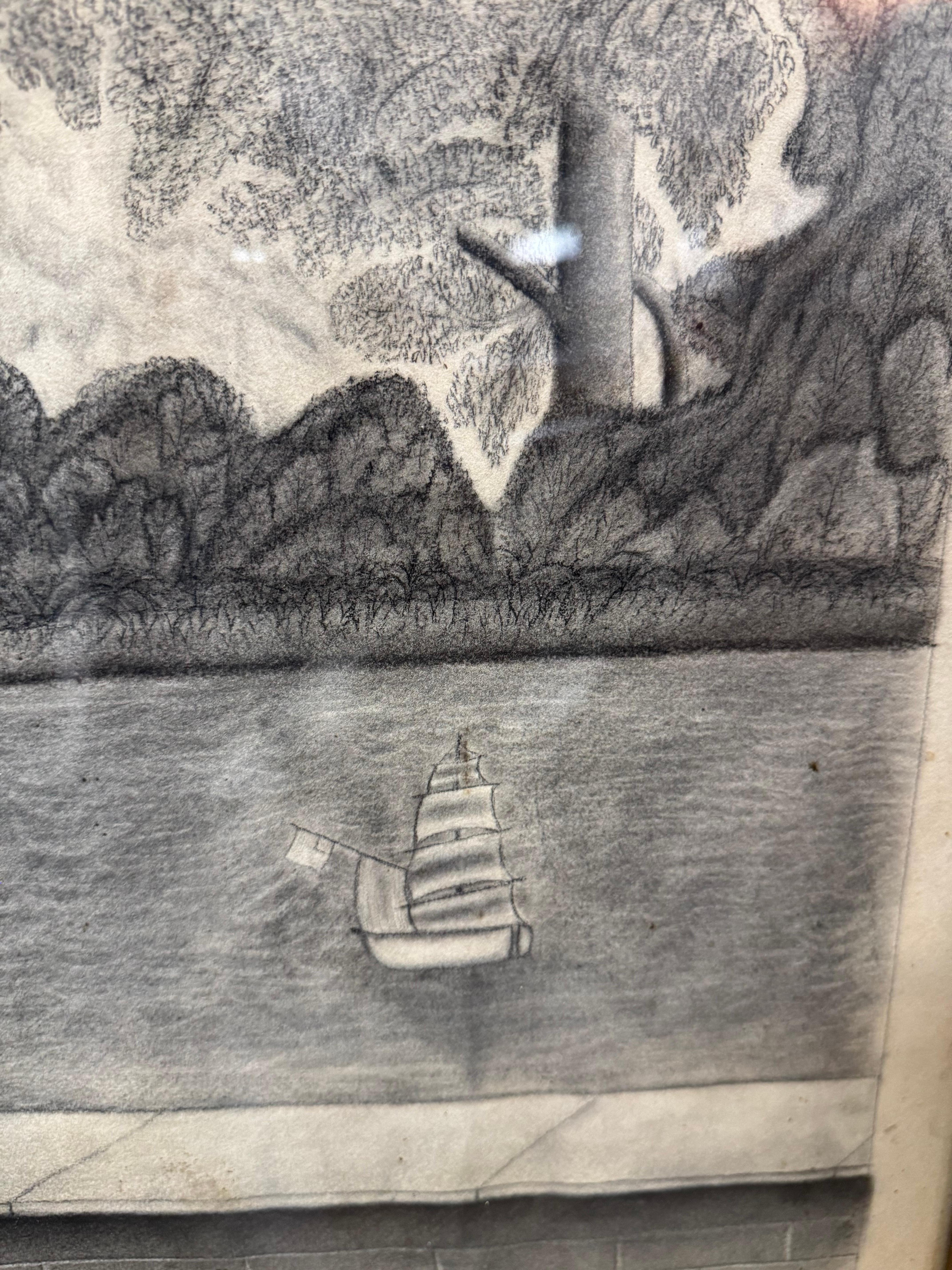 Victorien tardif Dessin au crayon de John Brightman-Crockett, 19e siècle, chien avec lapin et cygnes en vente