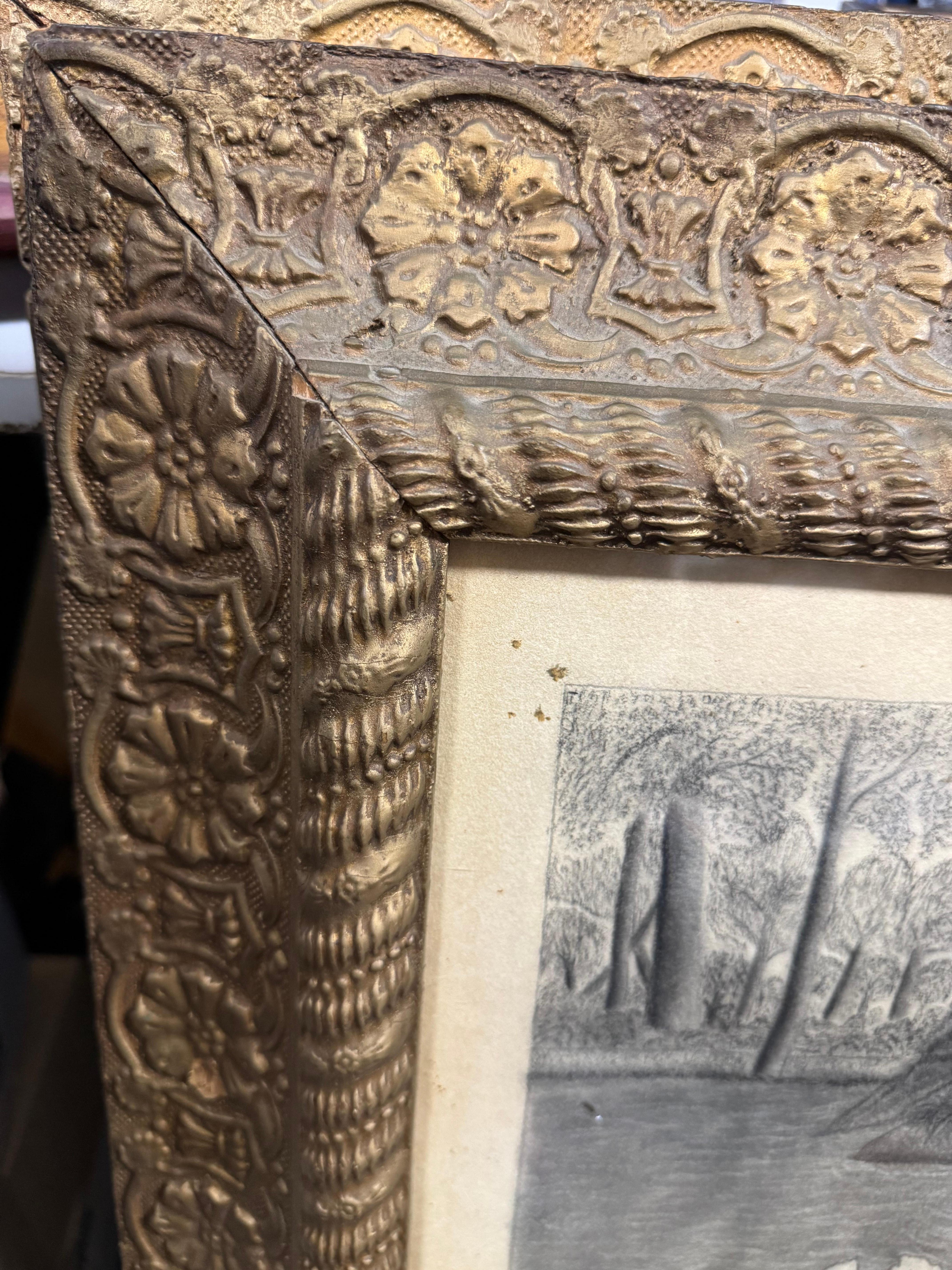 Dessin au crayon de John Brightman-Crockett, 19e siècle, chien avec lapin et cygnes Bon état - En vente à Pasadena, TX