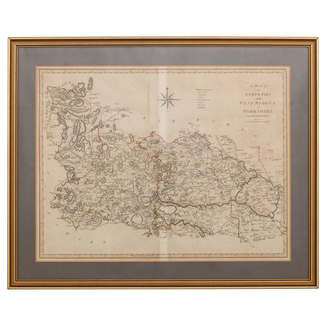 19th Century John Cary Map of North Part of West Riding of Yorkshire, C.1805 For Sale