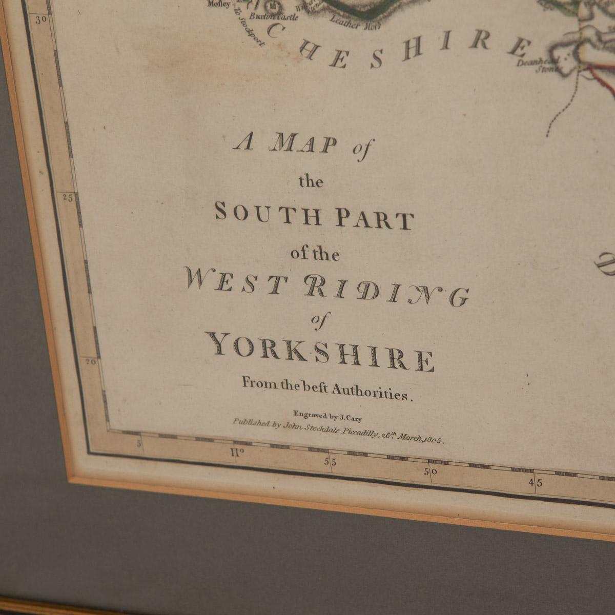 Britannique Carte du 19e siècle de John Carys de la partie sud du West Riding of Yorkshire, vers 1805 en vente