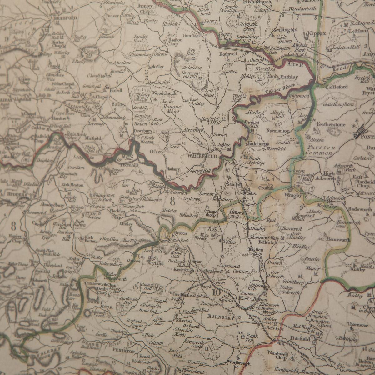 XIXe siècle Carte du 19e siècle de John Carys de la partie sud du West Riding of Yorkshire, vers 1805 en vente