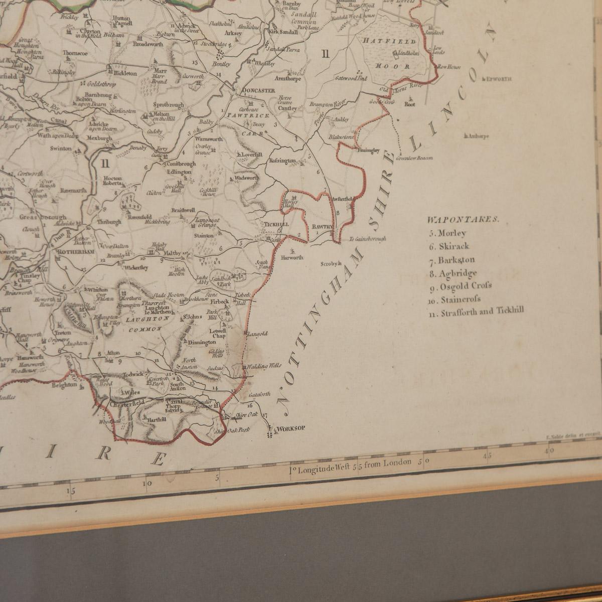 Carte du 19e siècle de John Carys de la partie sud du West Riding of Yorkshire, vers 1805 en vente 1